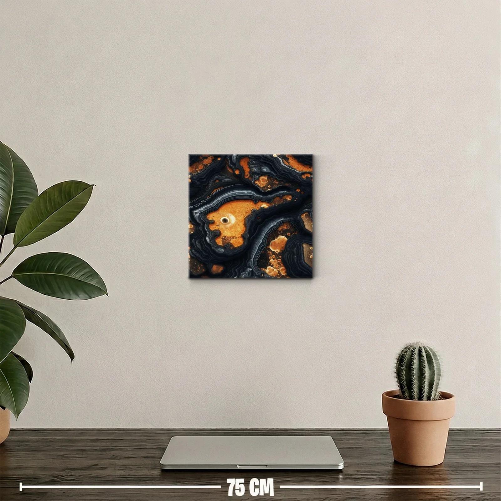 Cuadro abstracto con tonos ocres y detalles negro grisáceos — miniatura 2