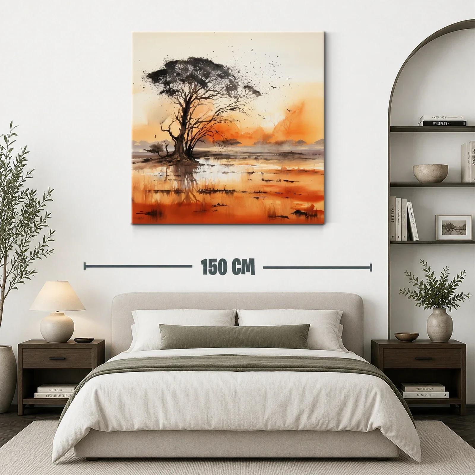 Paisaje sereno con árbol y reflejos en tonos cálidos — miniatura 3