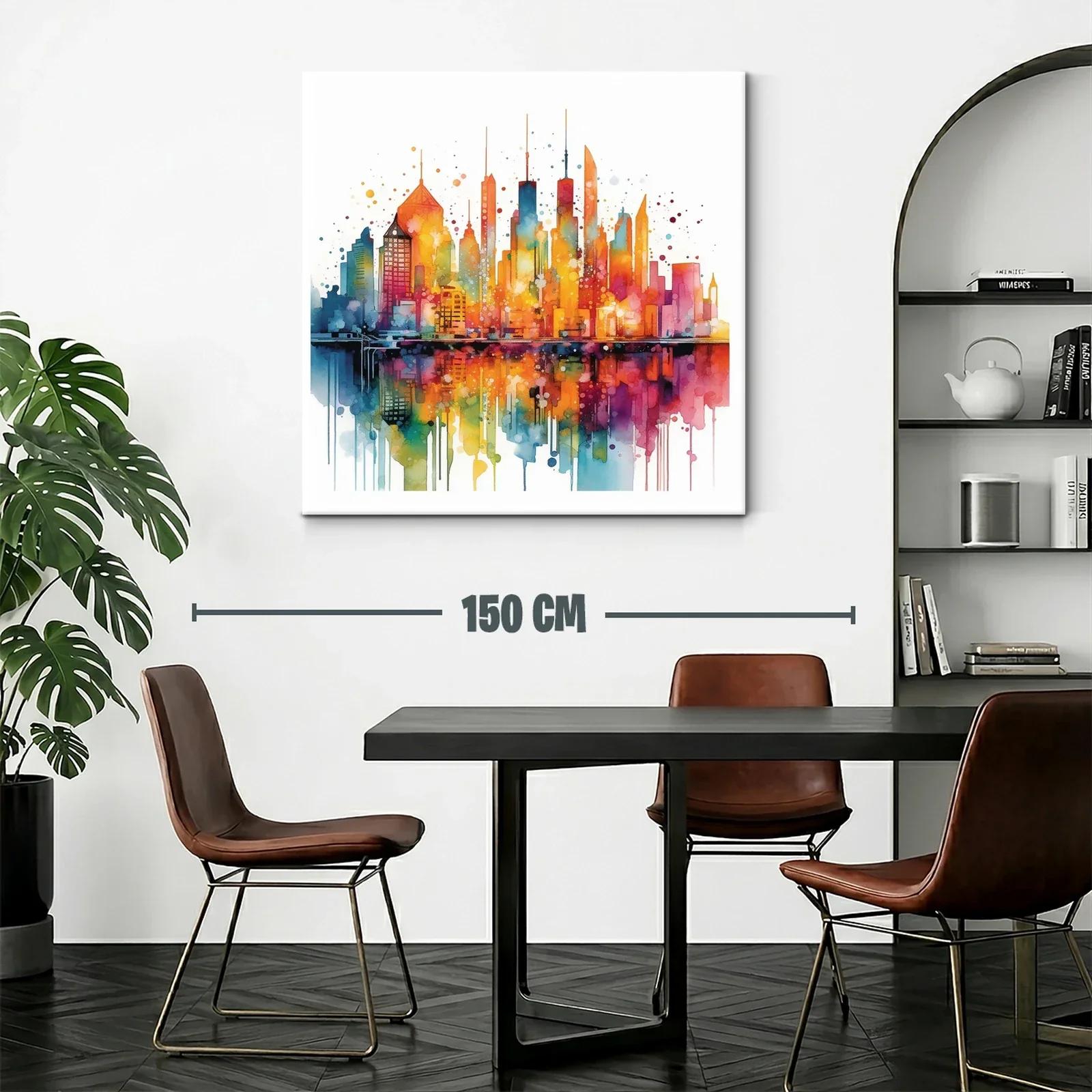 Cityscape vibrante en tonos cálidos y fríos reflejados — miniatura 2