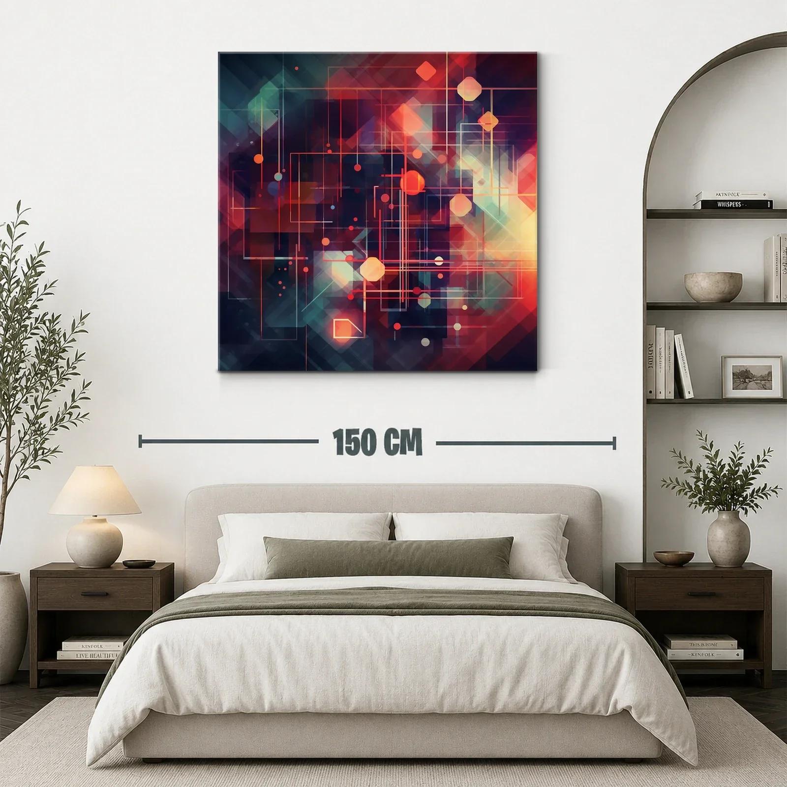 Cuadro abstracto con formas geométricas y luces vibrantes — miniatura 3