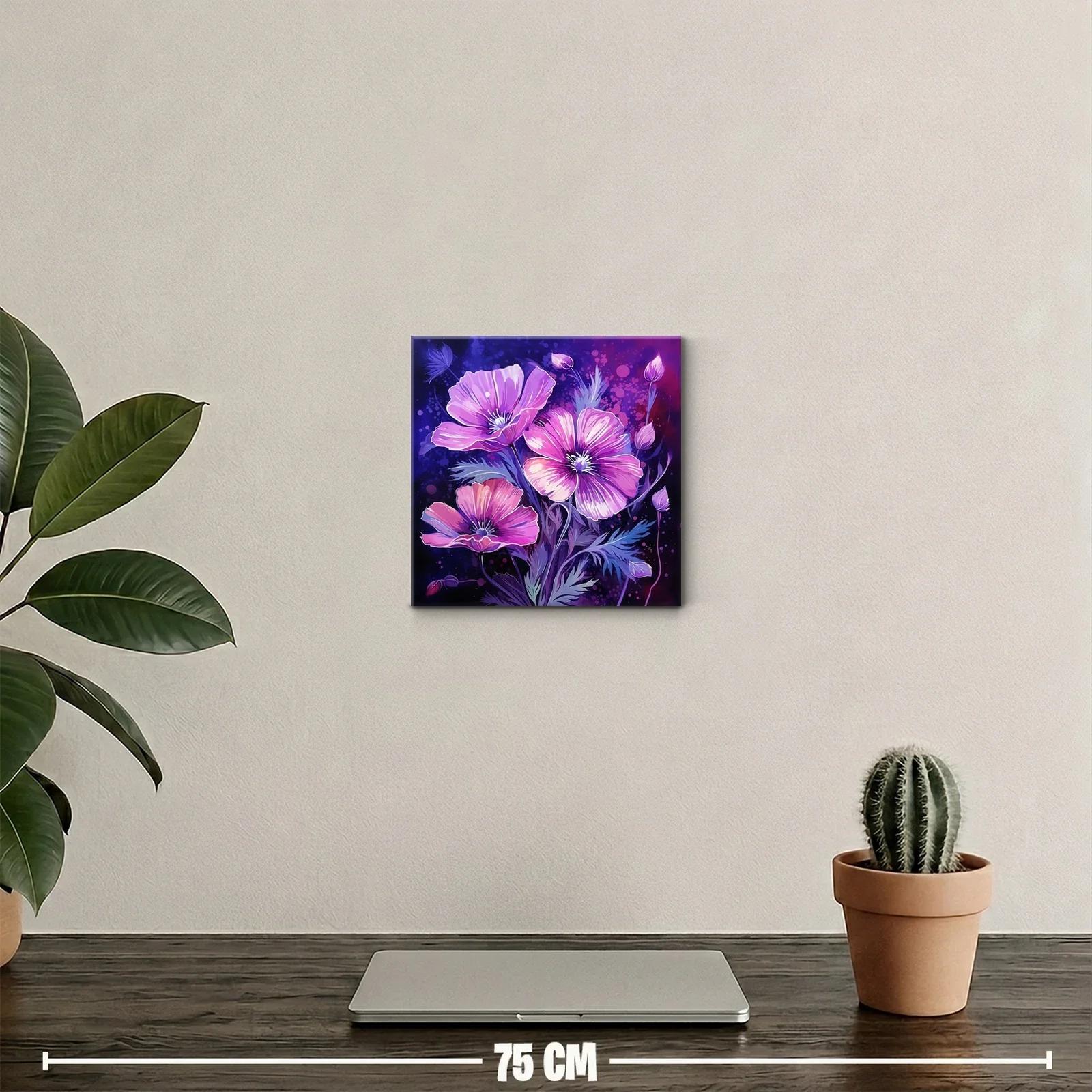 Cuadro floral vibrante con tonos púrpura y rosa — miniatura 2