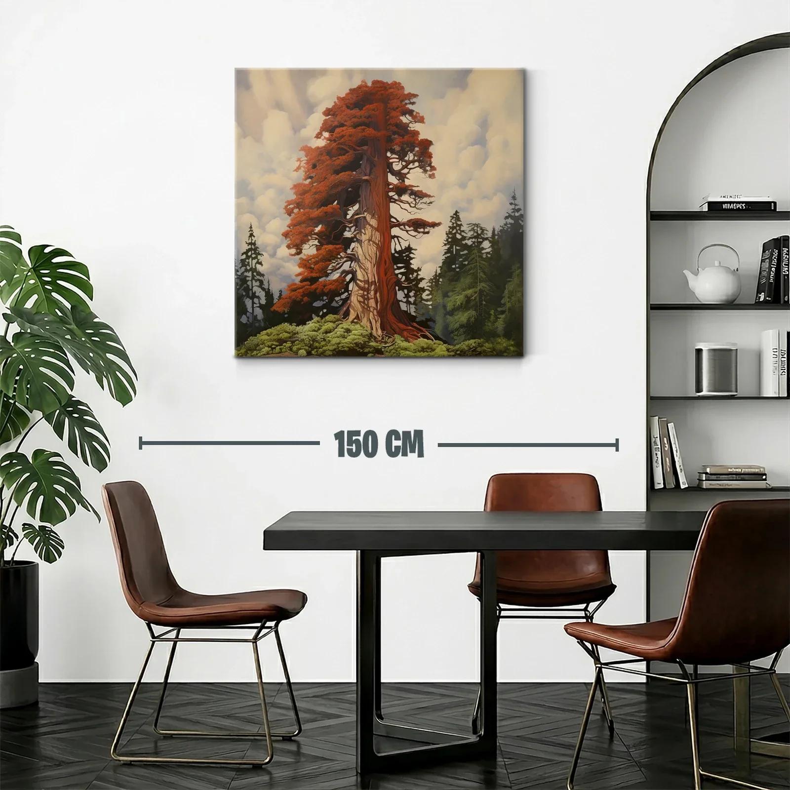 Imponente árbol rojizo entre bosque y cielo nublado — miniatura 2