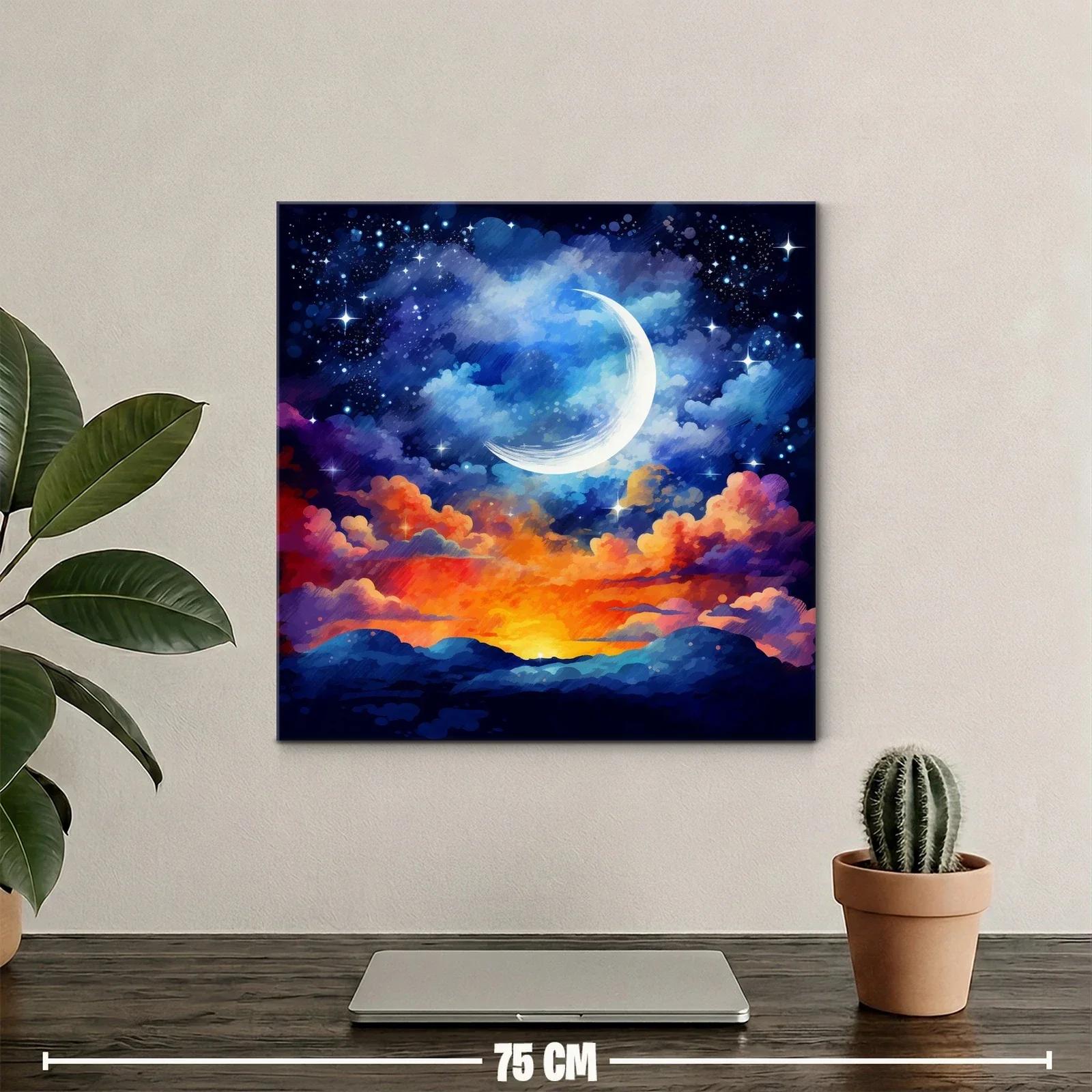 Atardecer celestial con luna creciente y cielo estrellado — miniatura 2