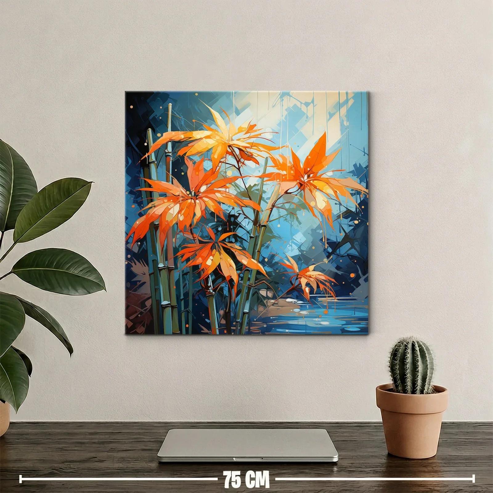 Flores Naranjas Vibrantes entre Bambú y Agua Serena — miniatura 2