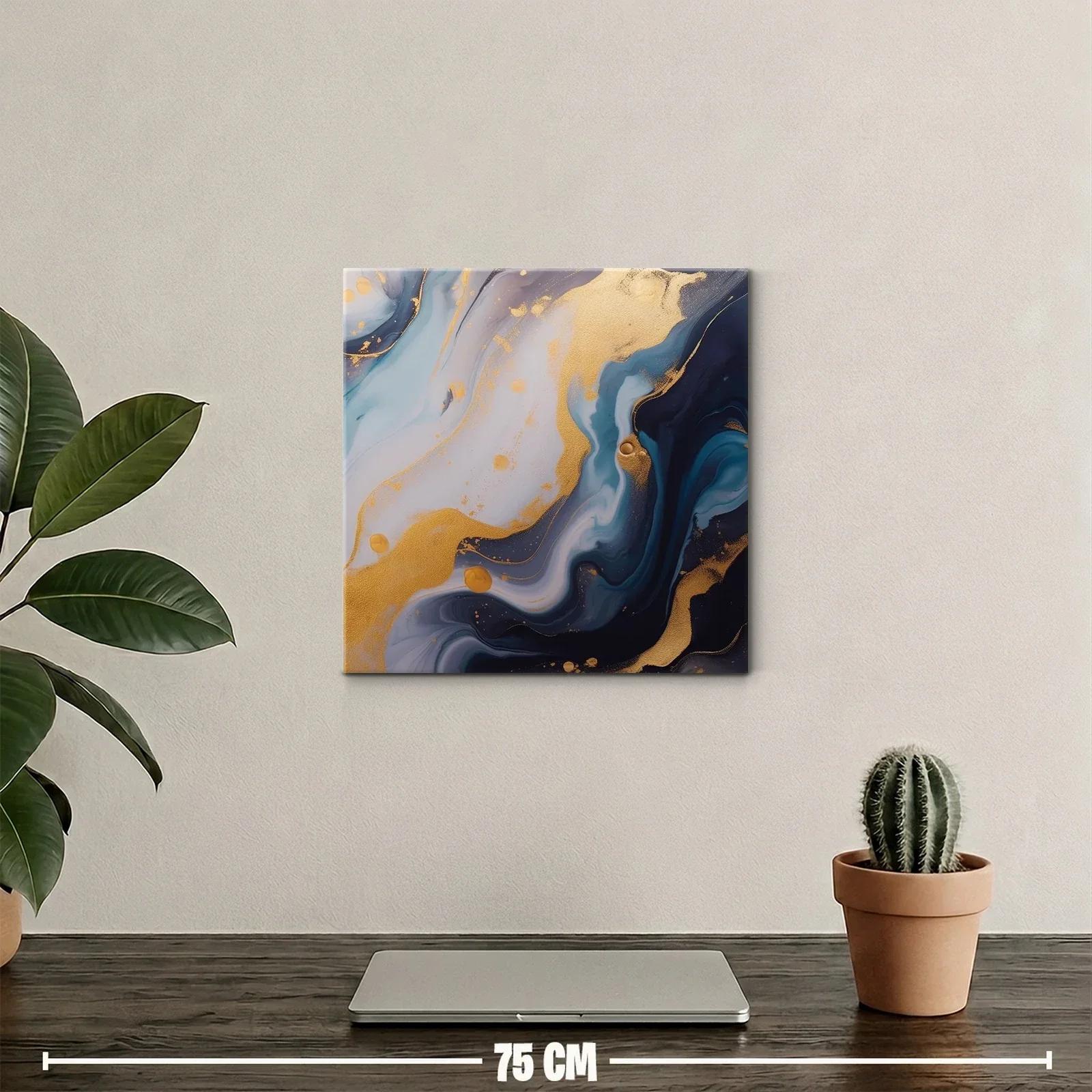 Cuadro abstracto con tonos azules y dorados luminosos — miniatura 2