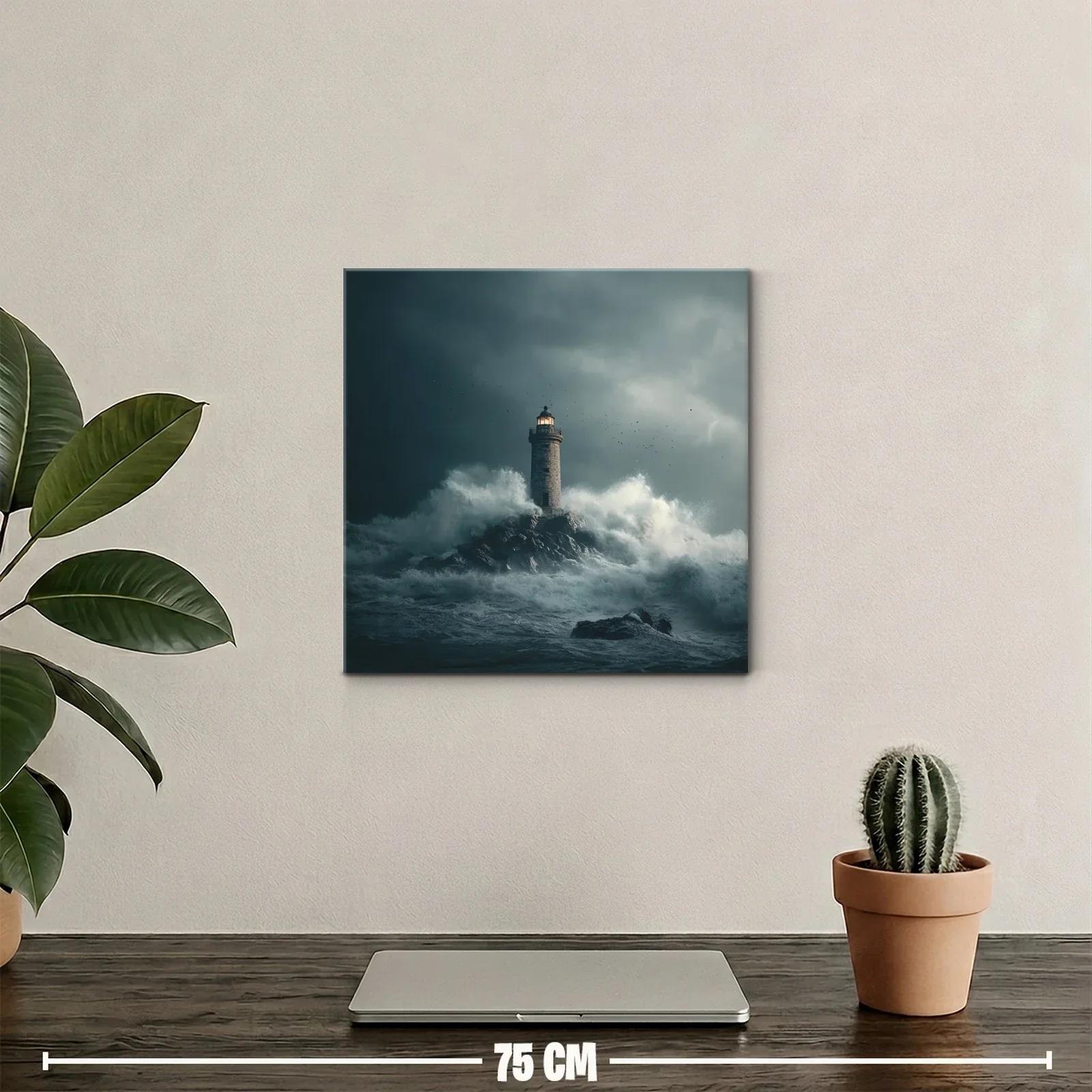Faro solitario en tormenta rugiente sobre rocas oscuras — miniatura 2