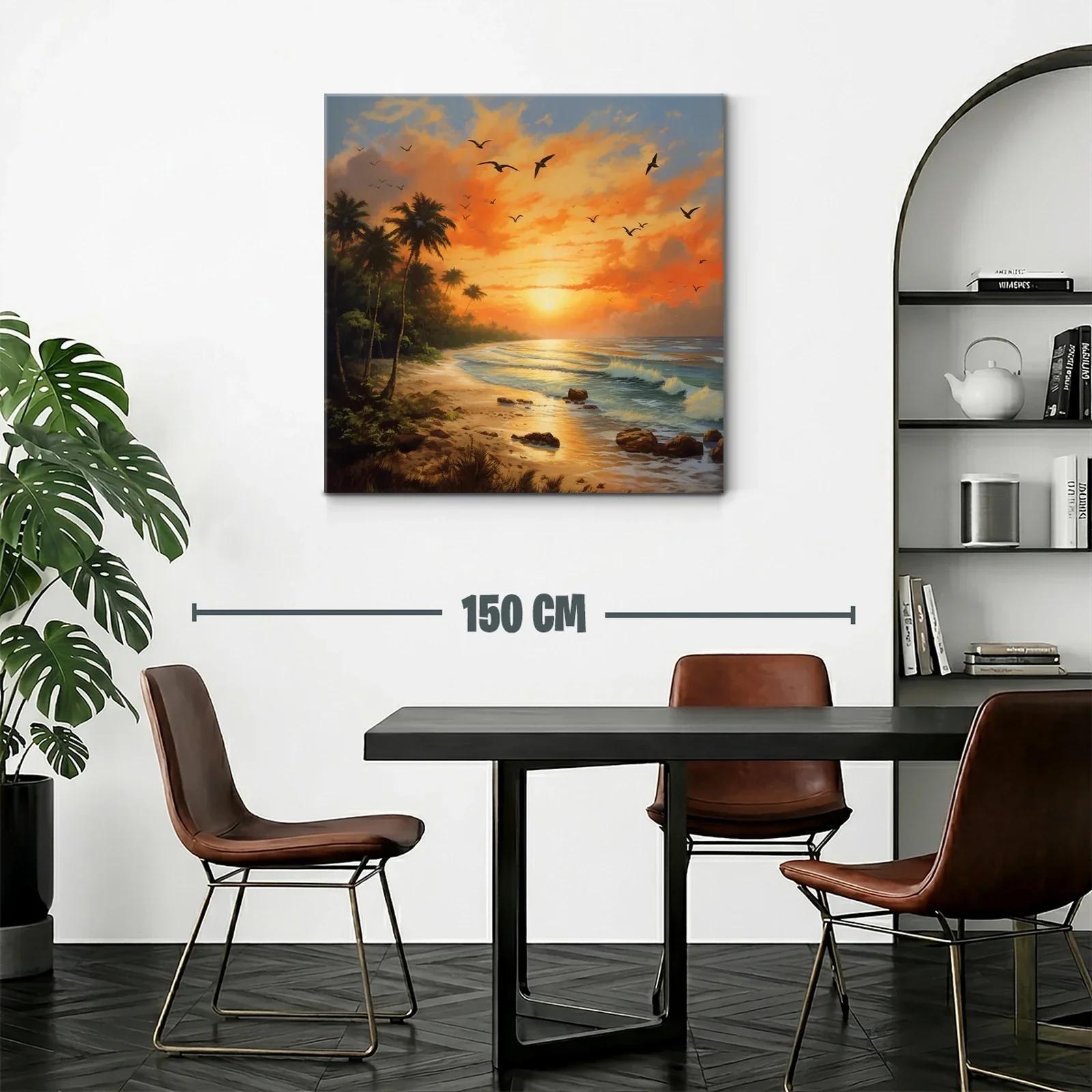 Atardecer tropical con palmeras y aves en vuelo — miniatura 2