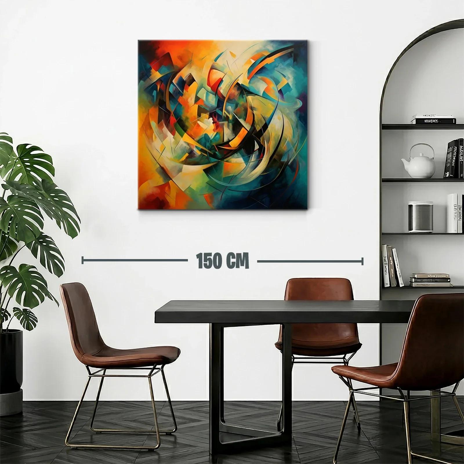 Cuadro abstracto con tonos cálidos y fríos en movimiento — miniatura 2