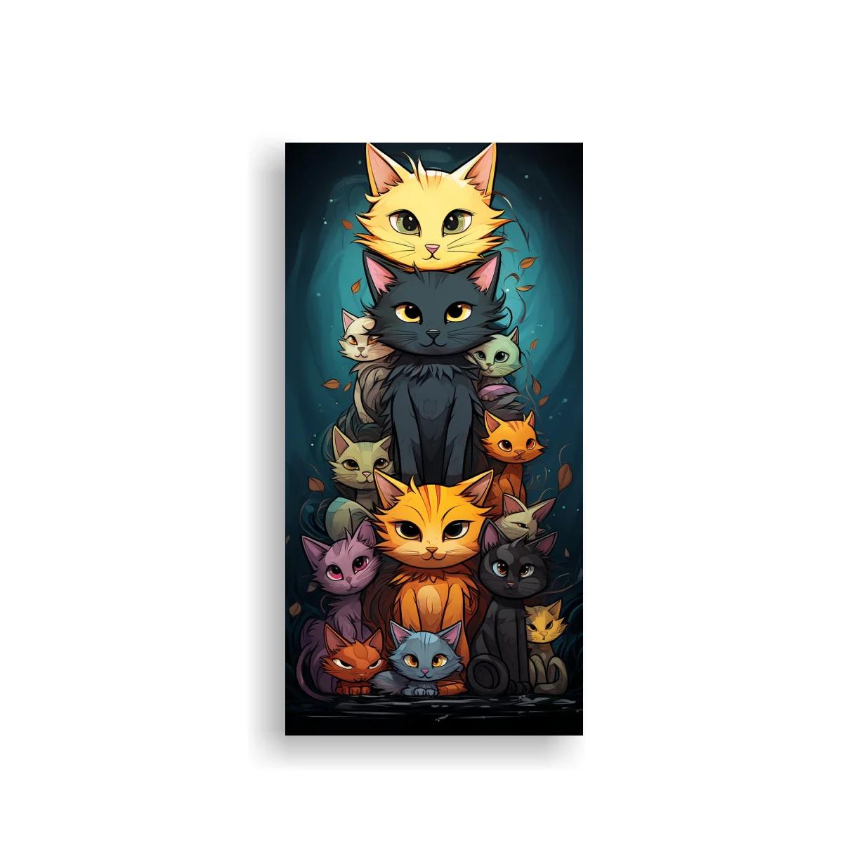 Cuadro grupo de gatos apilados con brillo azulado — imagen principal