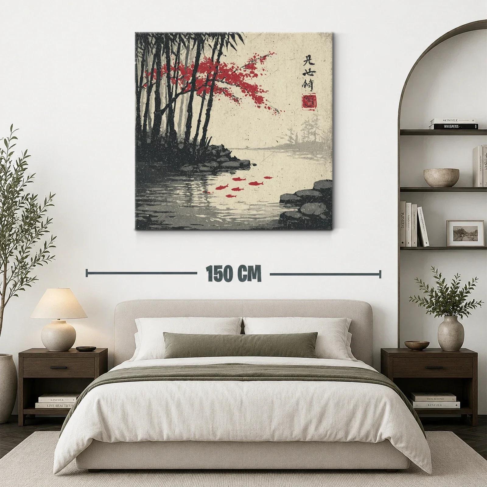 Paisaje sereno con árboles y peces rojos en agua tranquila — miniatura 3