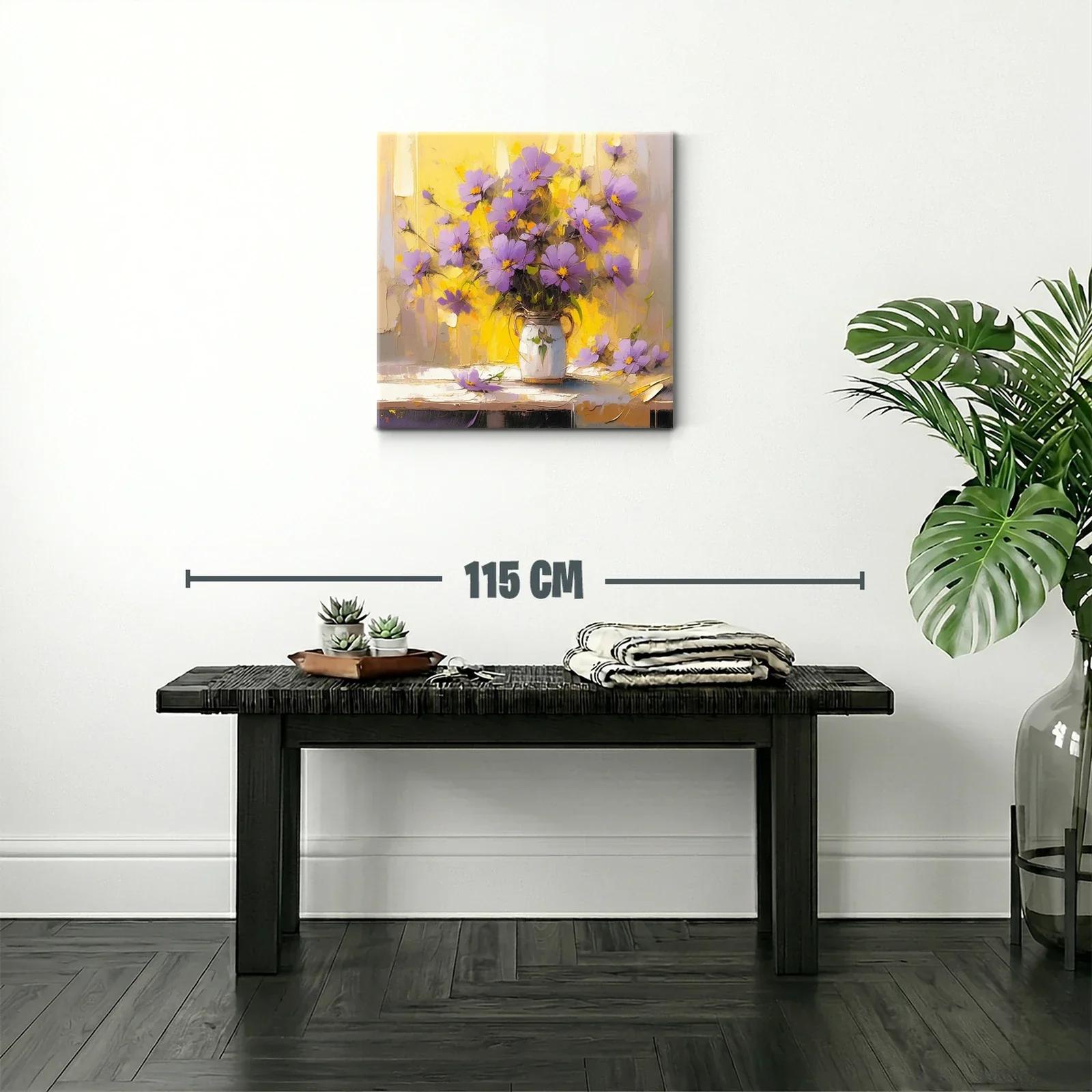 Ramo de flores lilas con fondo amarillo vibrante — miniatura 2