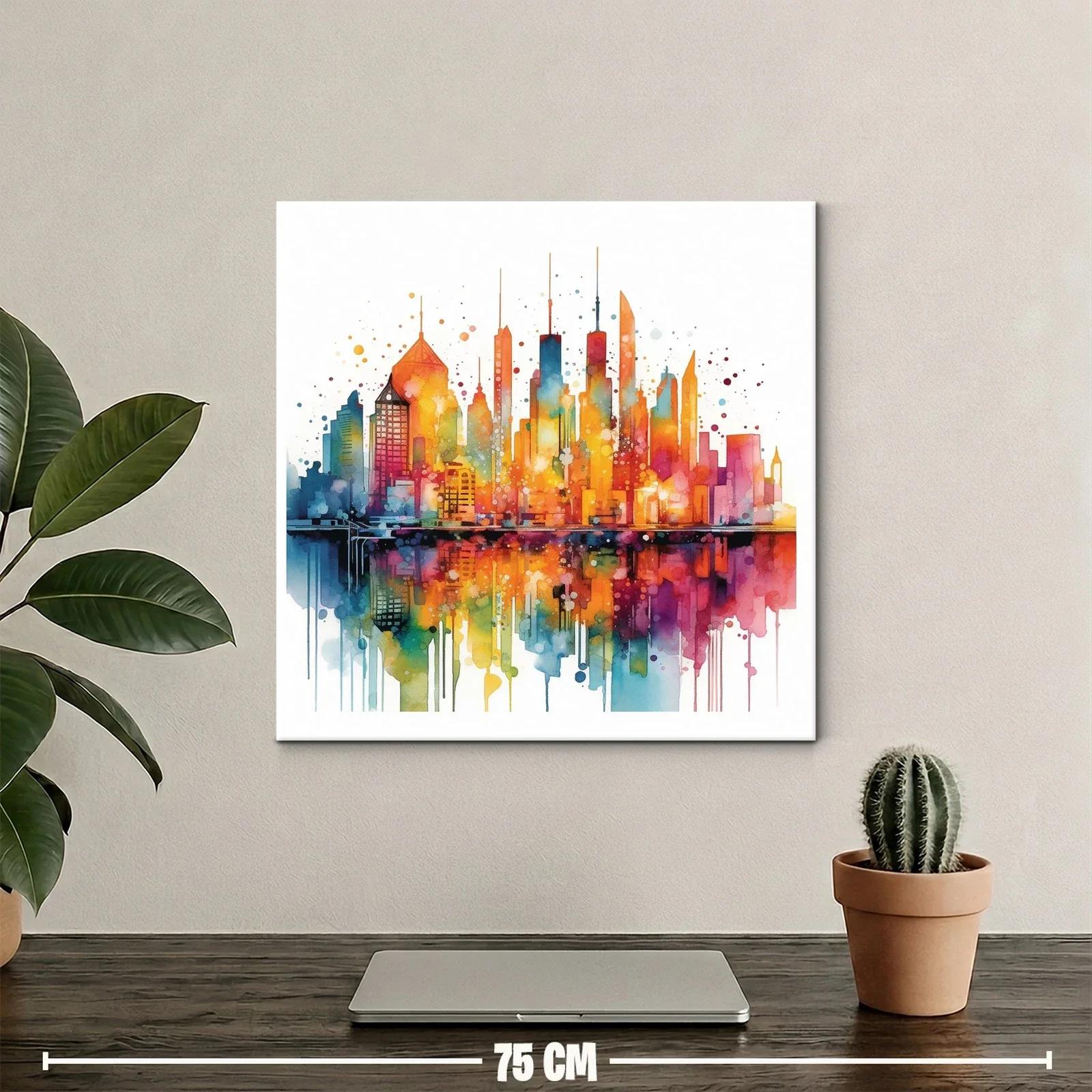 Cityscape vibrante en tonos cálidos y fríos reflejados — miniatura 2