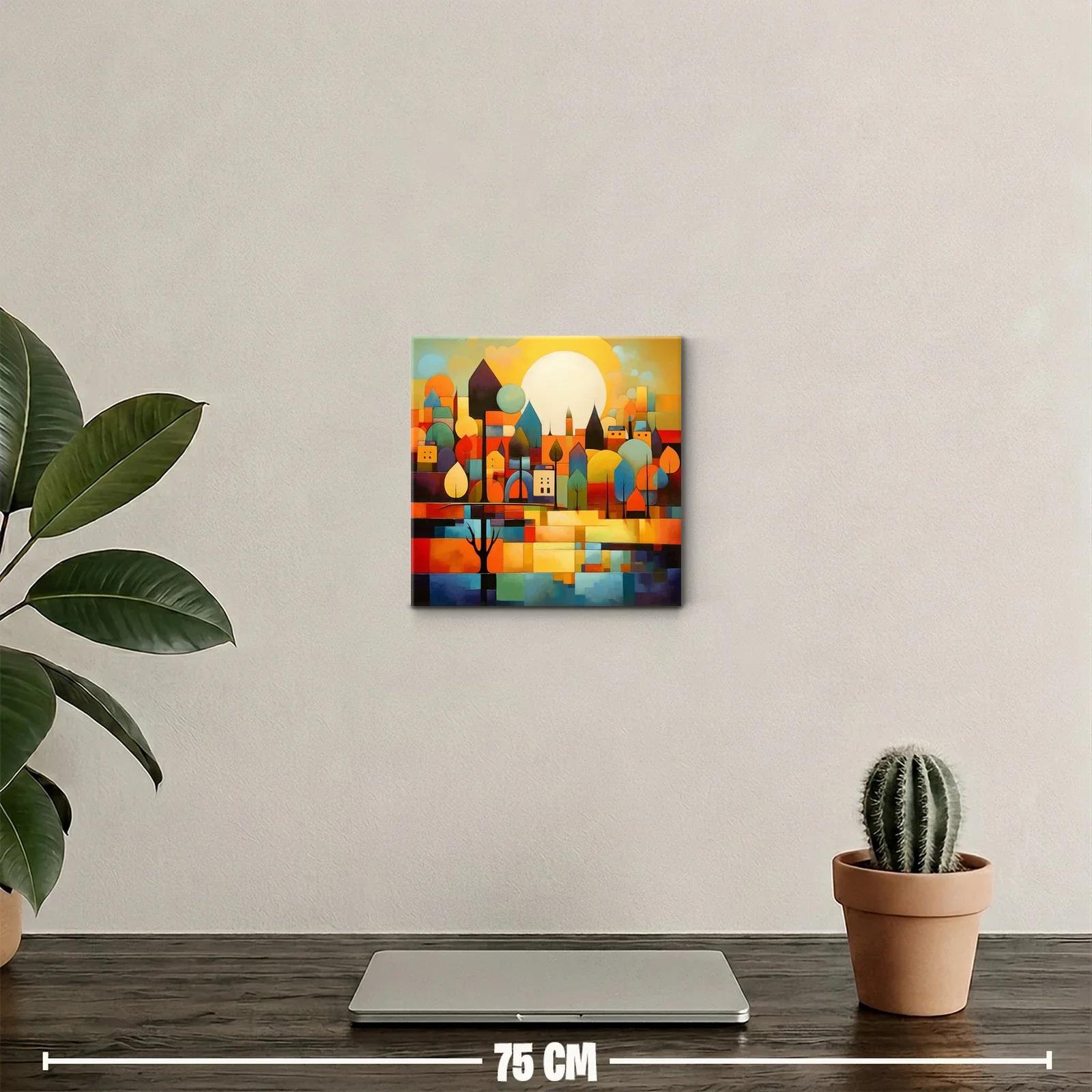 Paisaje urbano colorido con formas geométricas y luz cálida — miniatura 2
