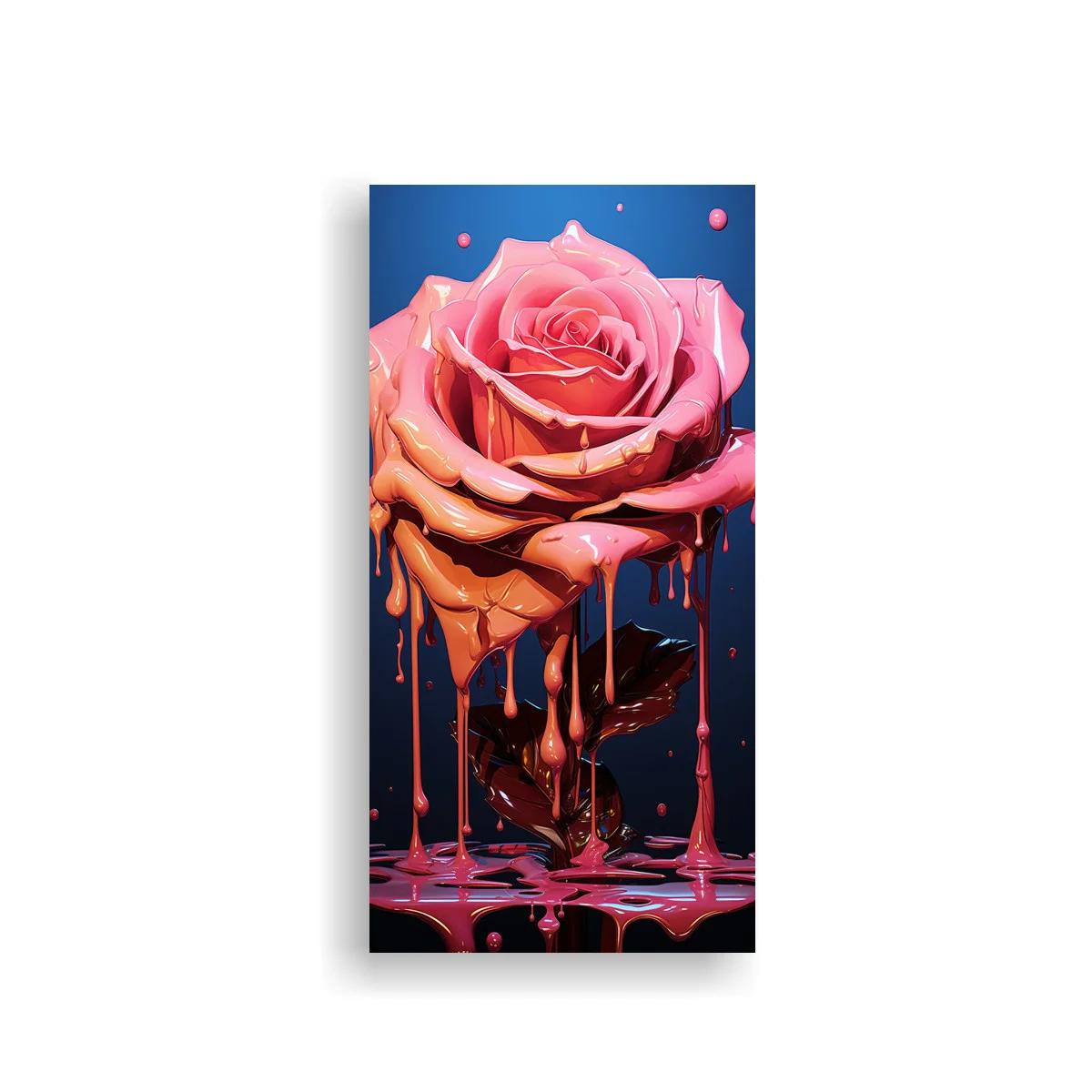 Cuadro rosa rosada goteando sobre fondo oscuro