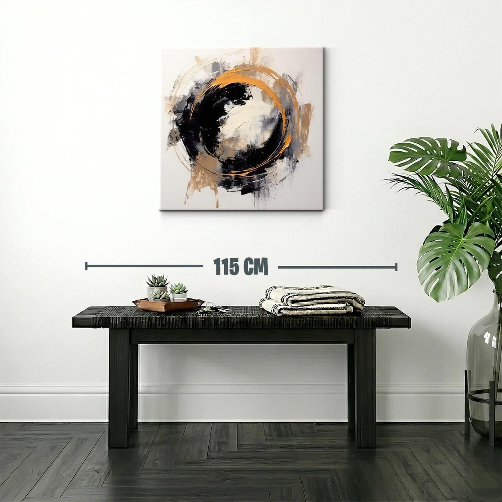 Cuadro abstracto con círculo dinámico en tonos tierra y negro — miniatura 2