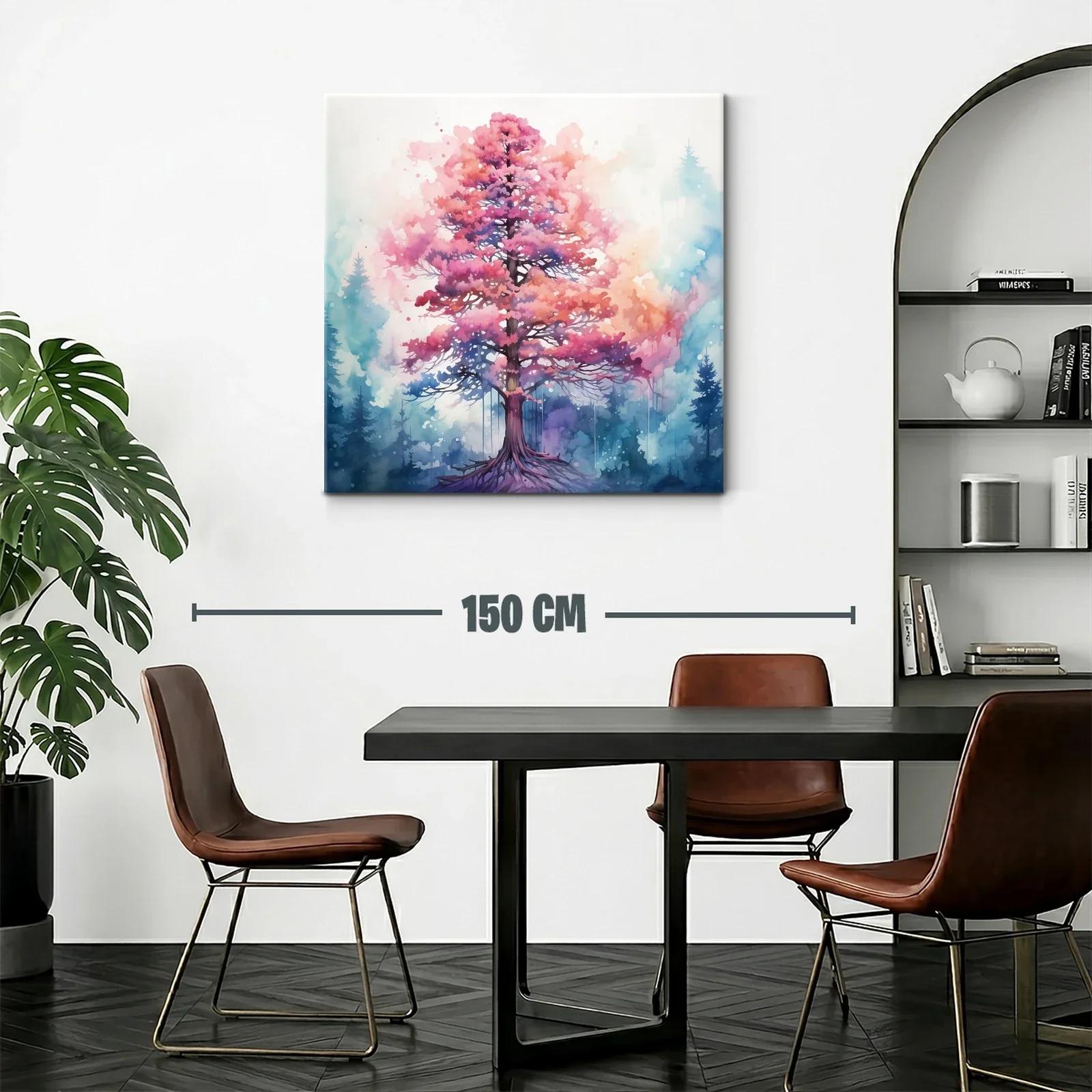 Árbol vibrante en tonos rosas y azules en paisaje onírico — miniatura 2