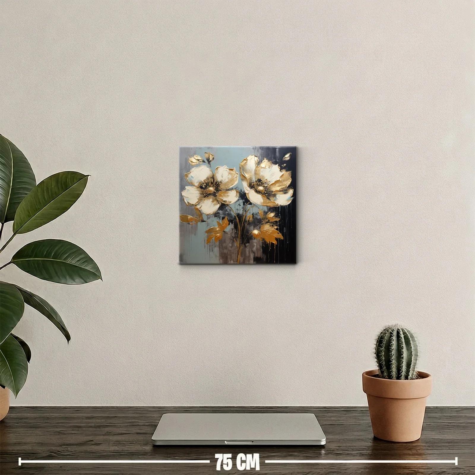 Cuadro floral elegante con tonos dorados y neutros — miniatura 2