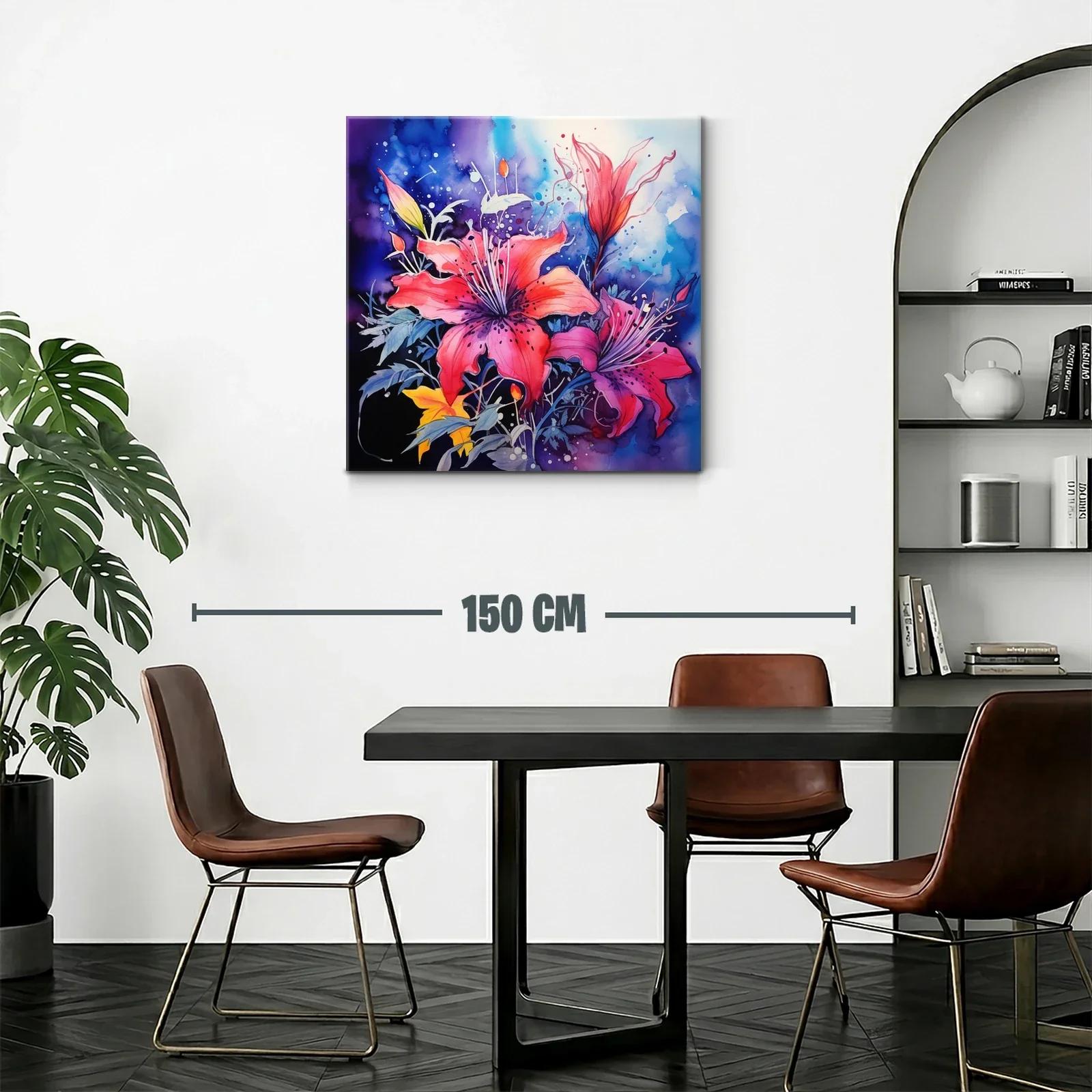 Cuadro vibrante con flores rojas y fondo azul intenso — miniatura 2