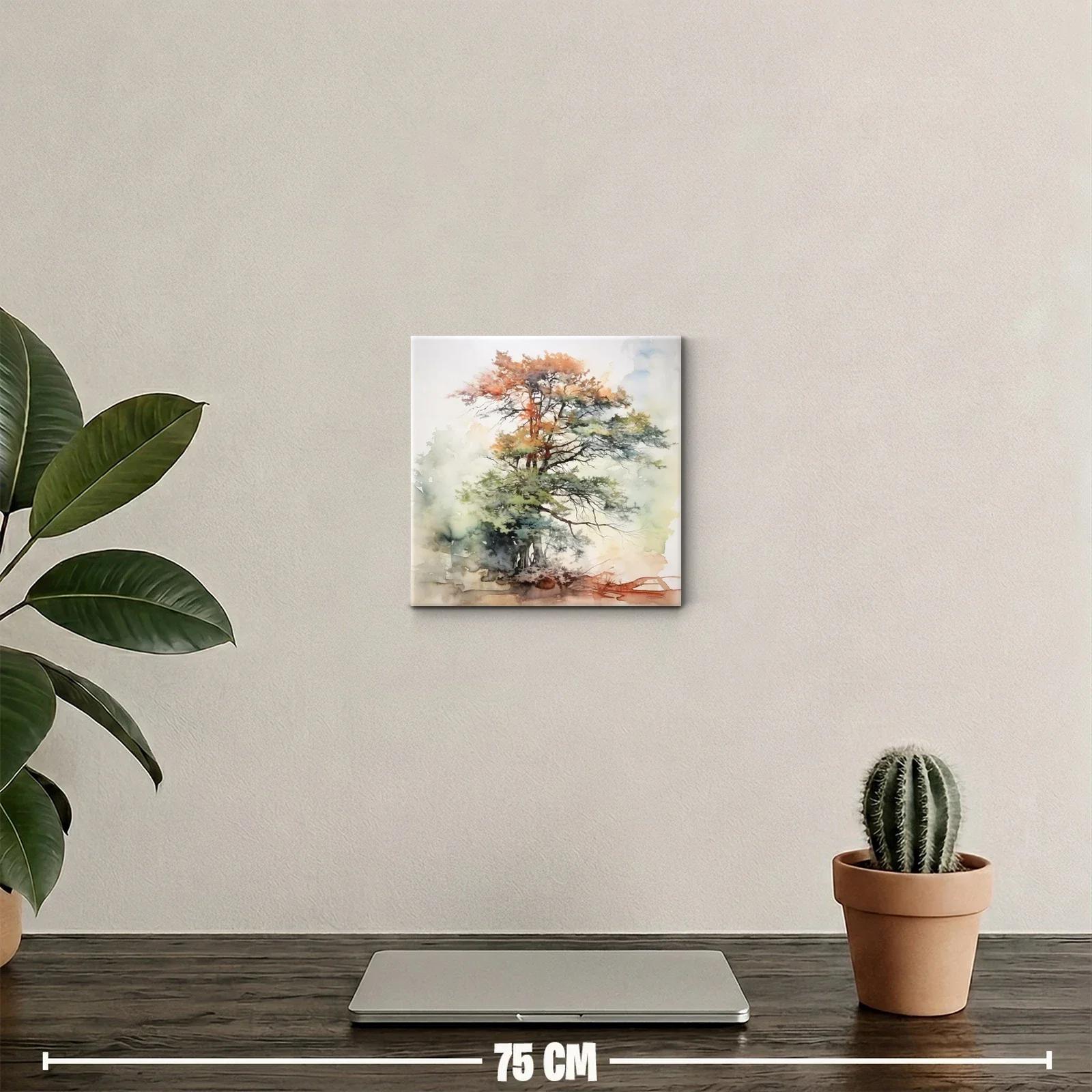 Árbol pintado en suaves tonos otoñales y verdes naturales — miniatura 2