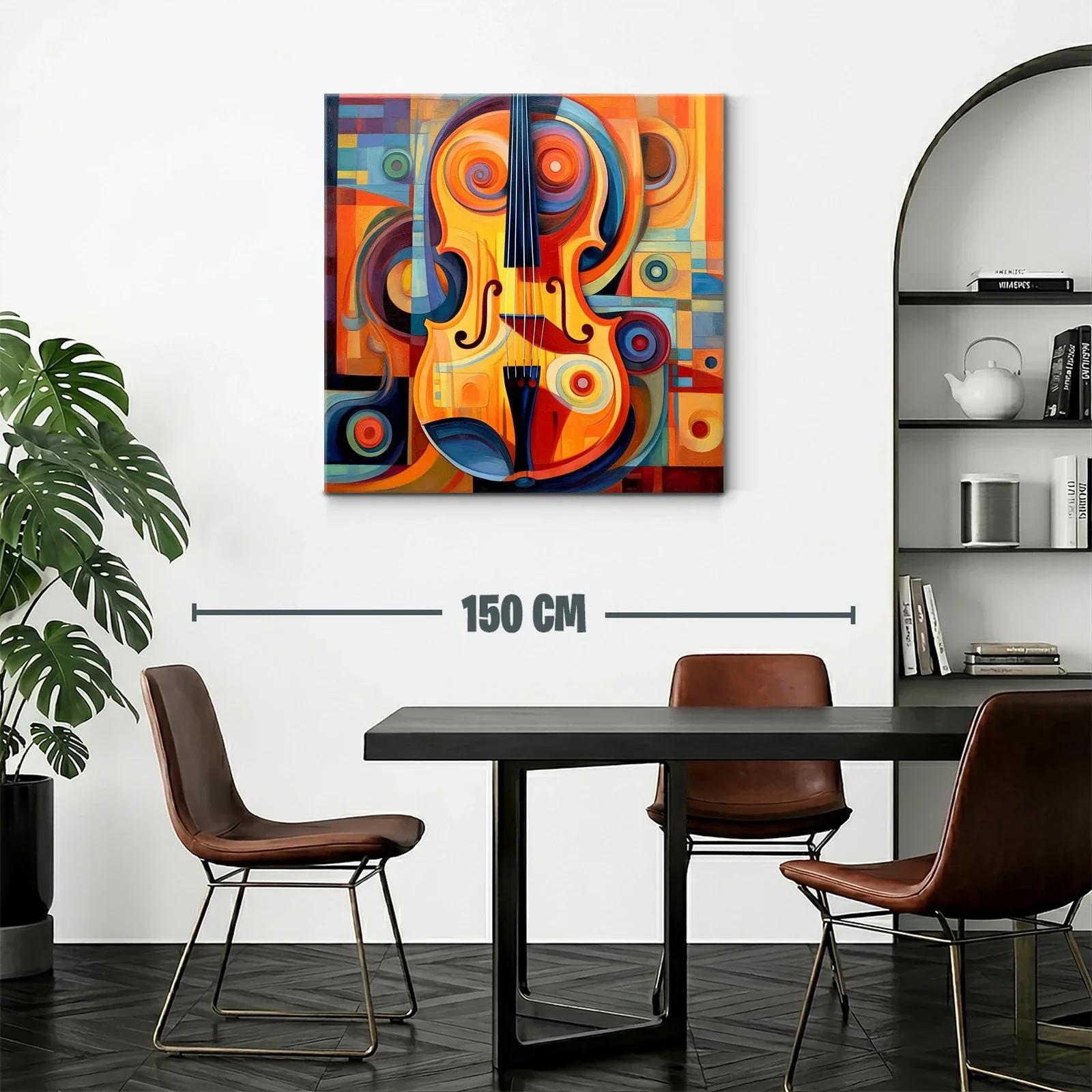 Cuadro vibrante con violín en tonos cálidos y formas abstractas — miniatura 2