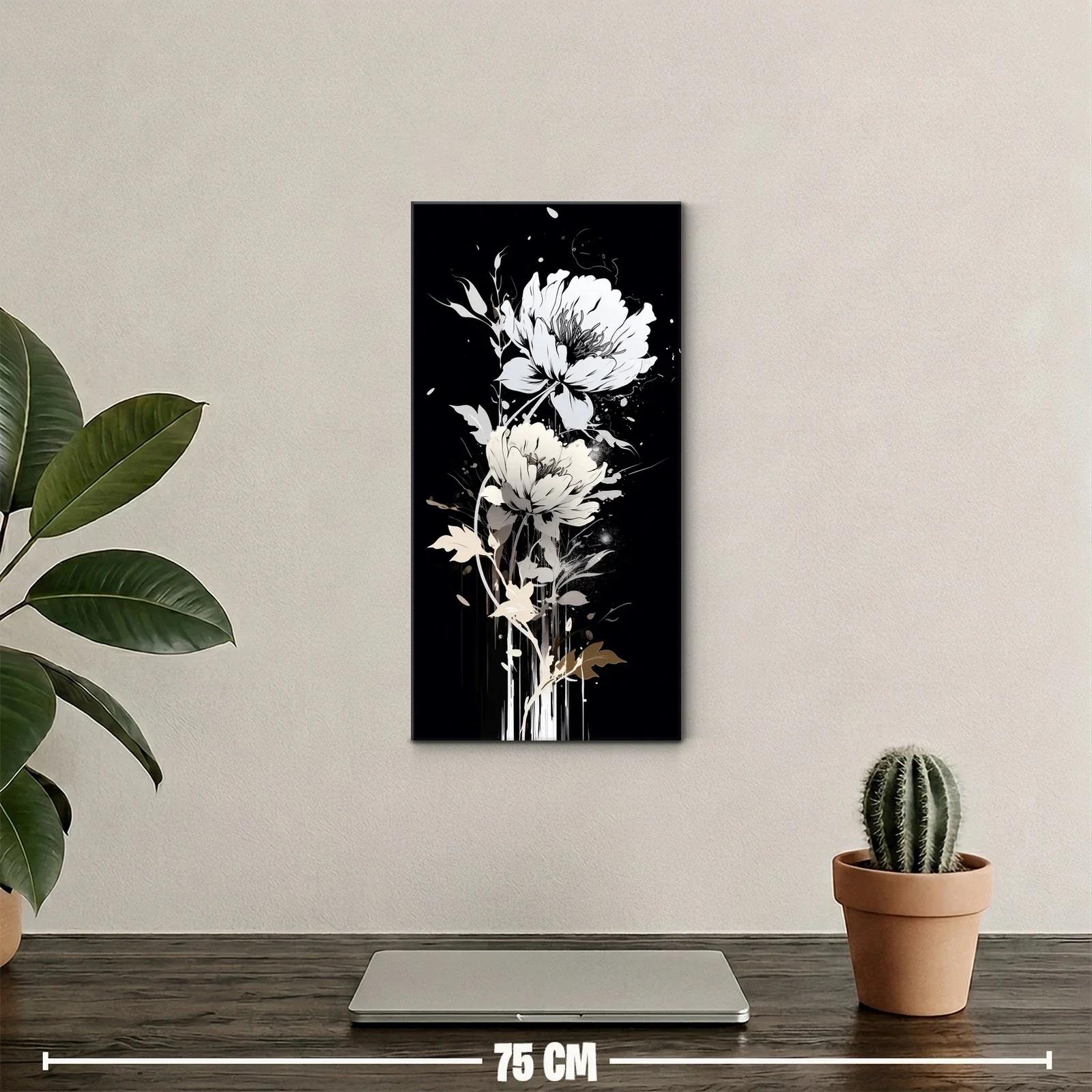 Cuadro peonías blancas sobre fondo negro con salpicaduras — miniatura 2
