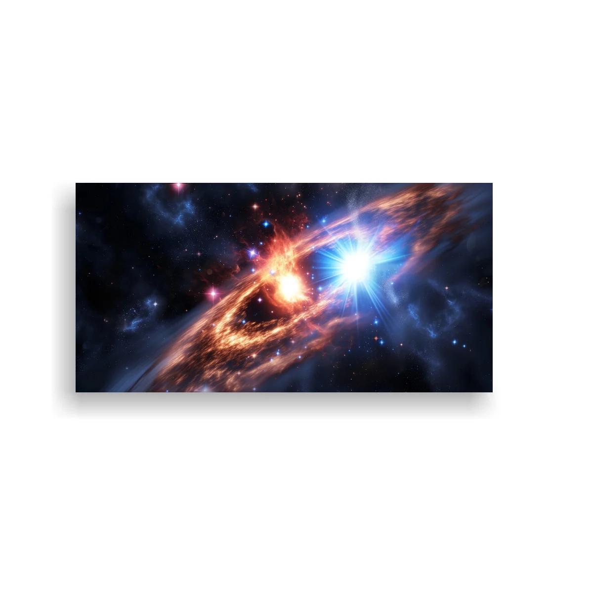 Cuadro galaxia espiral con núcleo brillante y destello azul