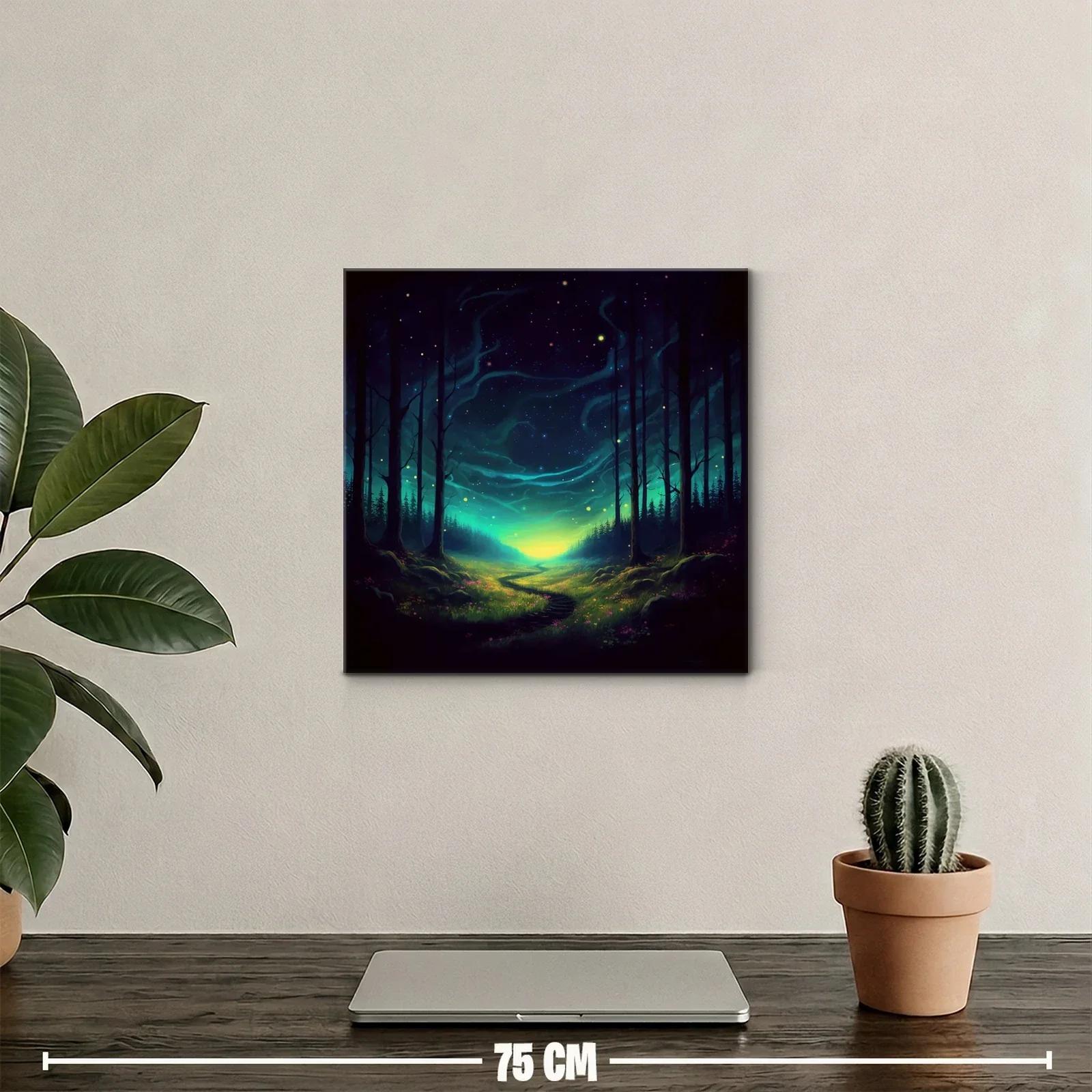 Paisaje nocturno mágico con sendero iluminado y cielo estrellado — miniatura 2