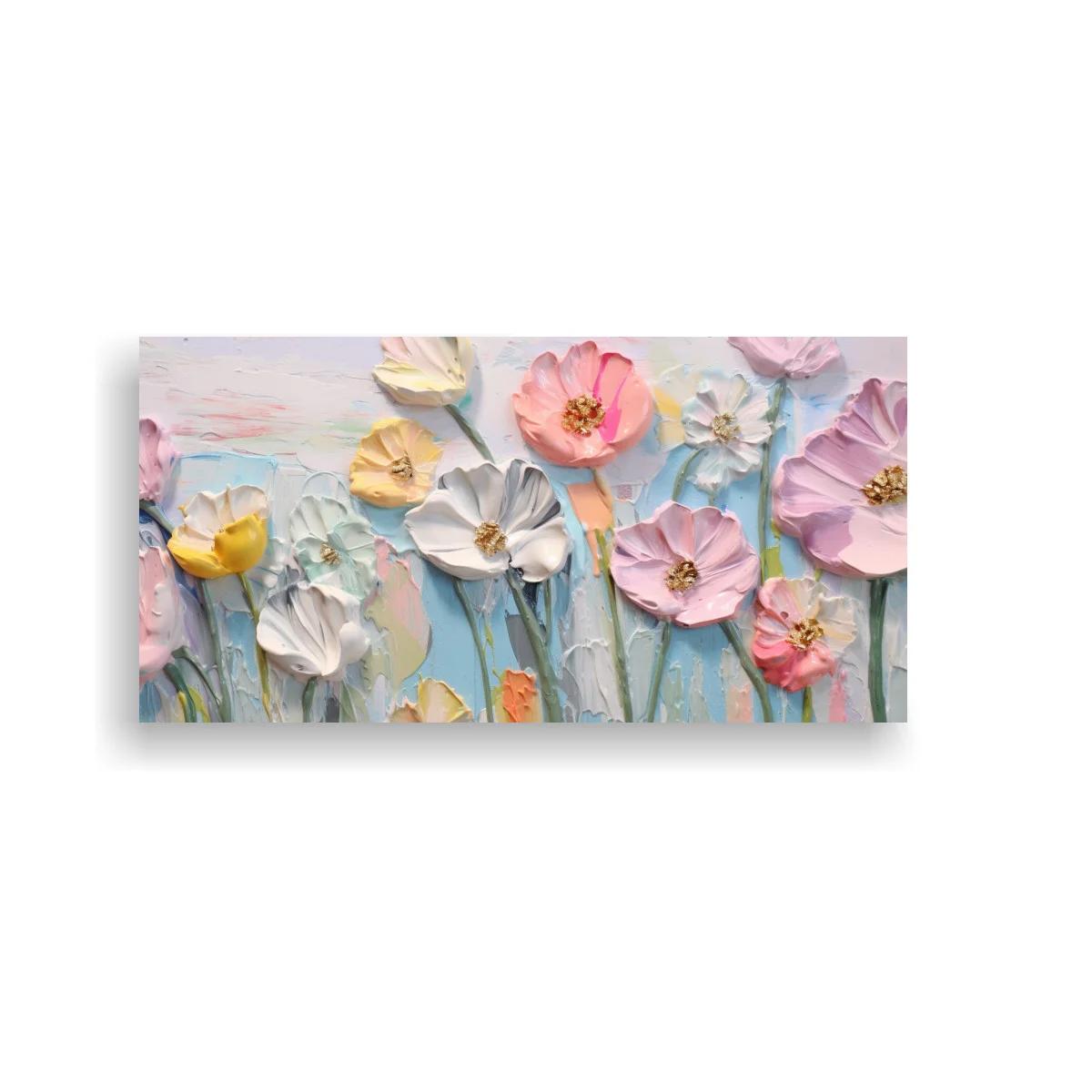 Cuadro flores pastel en relieve con fondo texturizado