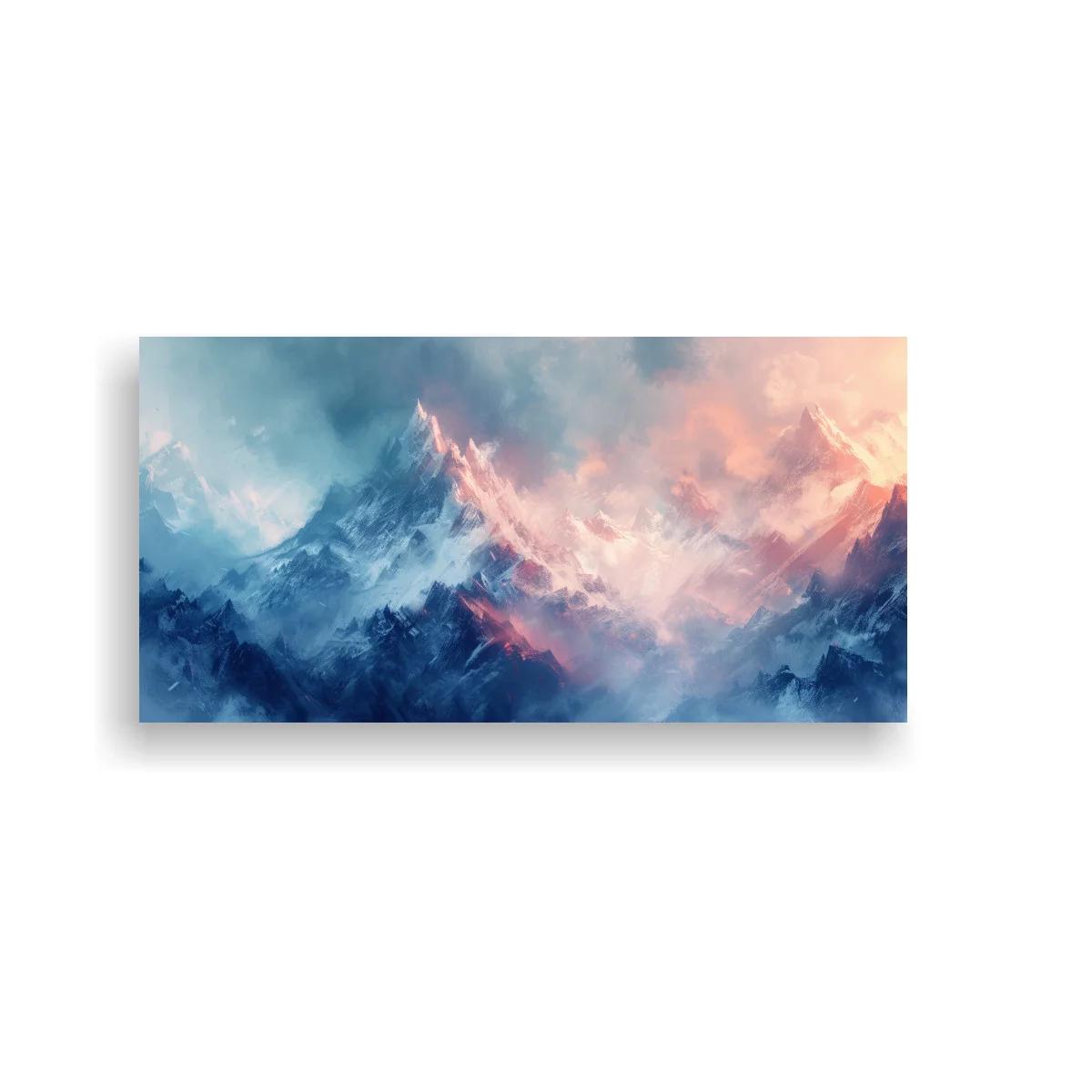 Cuadro cordillera de montañas con luz rosada y nubes densas — imagen principal