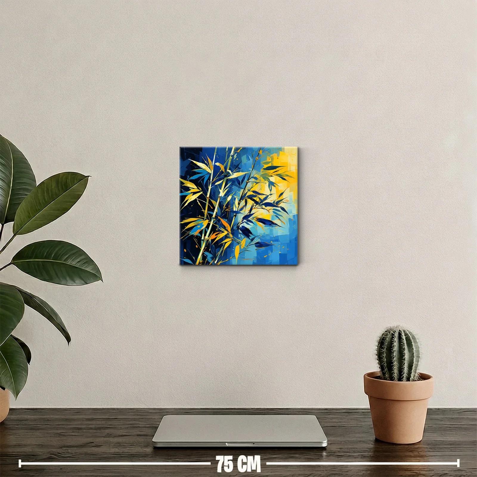 Cuadro moderno con plantas en tonos azules y amarillos vibrantes — miniatura 2