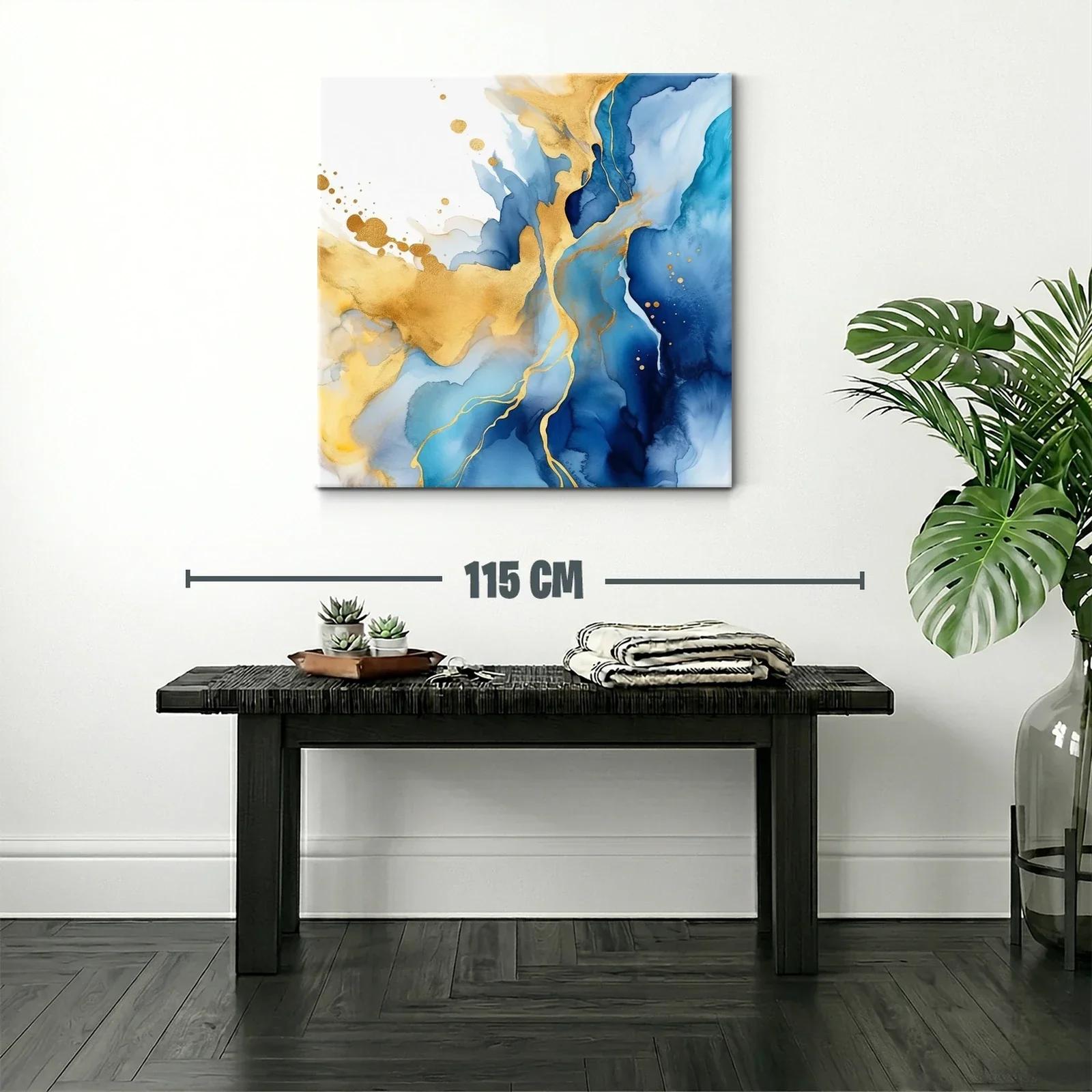 Cuadro Abstracto con Tonos Azules y Dorados Elegantes — miniatura 2