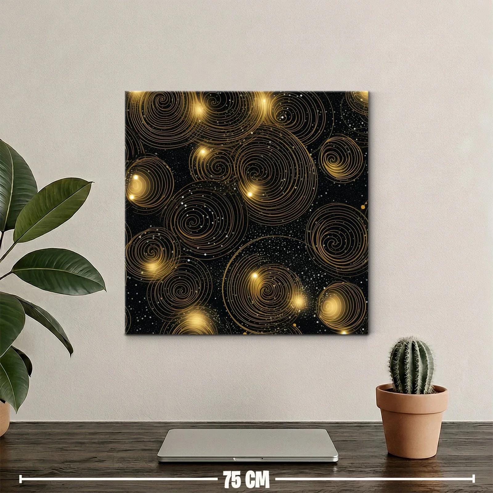 Cuadro abstracto con espirales doradas sobre fondo oscuro — miniatura 2