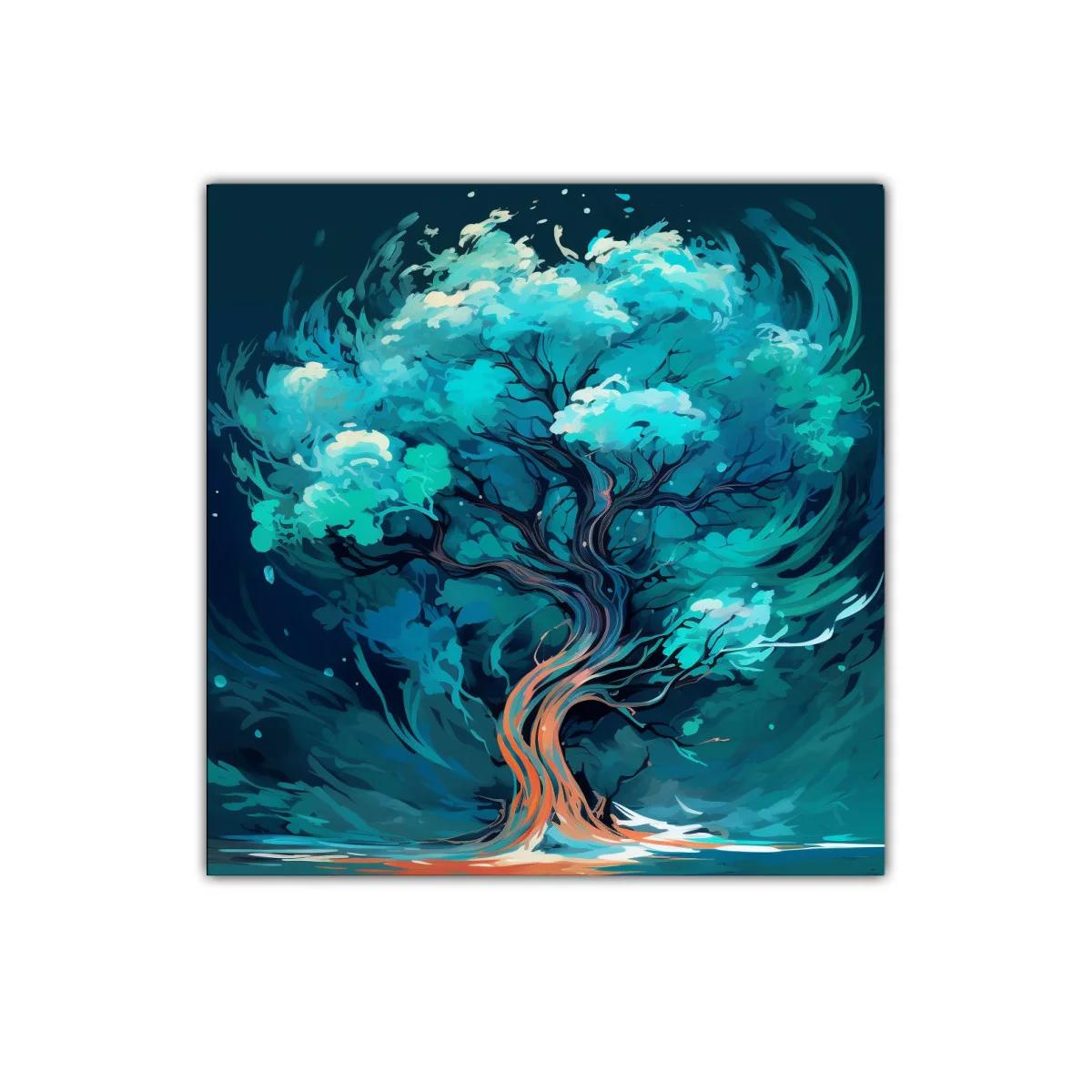 Árbol vibrante en tonos turquesa y azul profundo