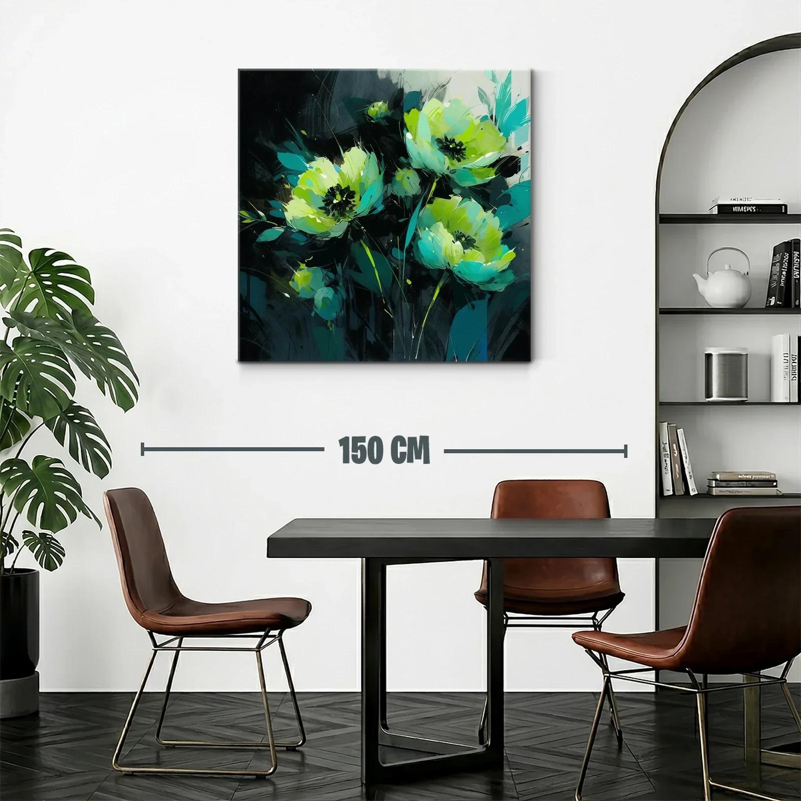Florales en tonos verdes y azulados con fondo oscuro — miniatura 2