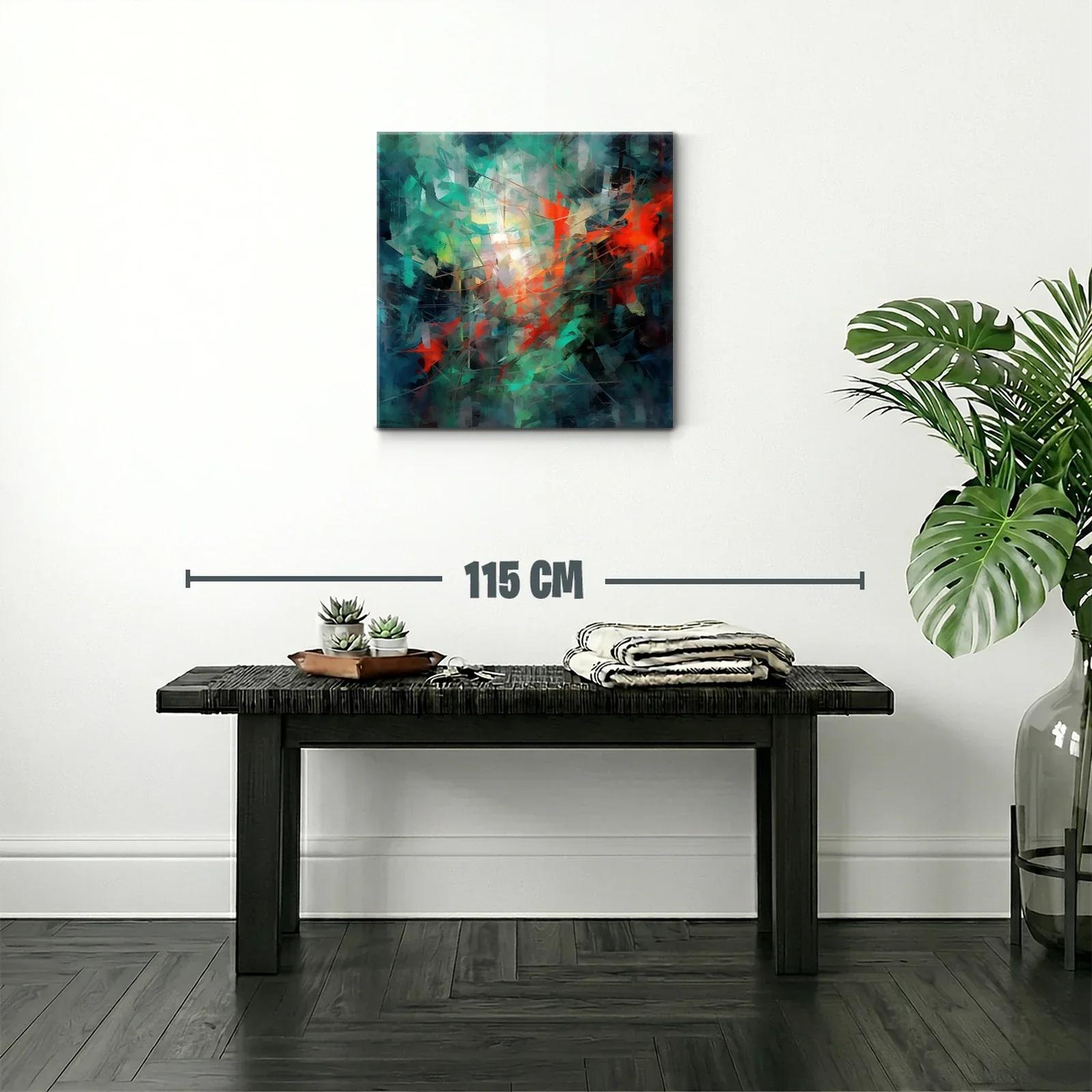 Cuadro abstracto con vibrantes toques en tonos verdes y rojos — miniatura 2