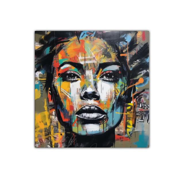Retrato vibrante con efecto grafiti y expresividad urbana