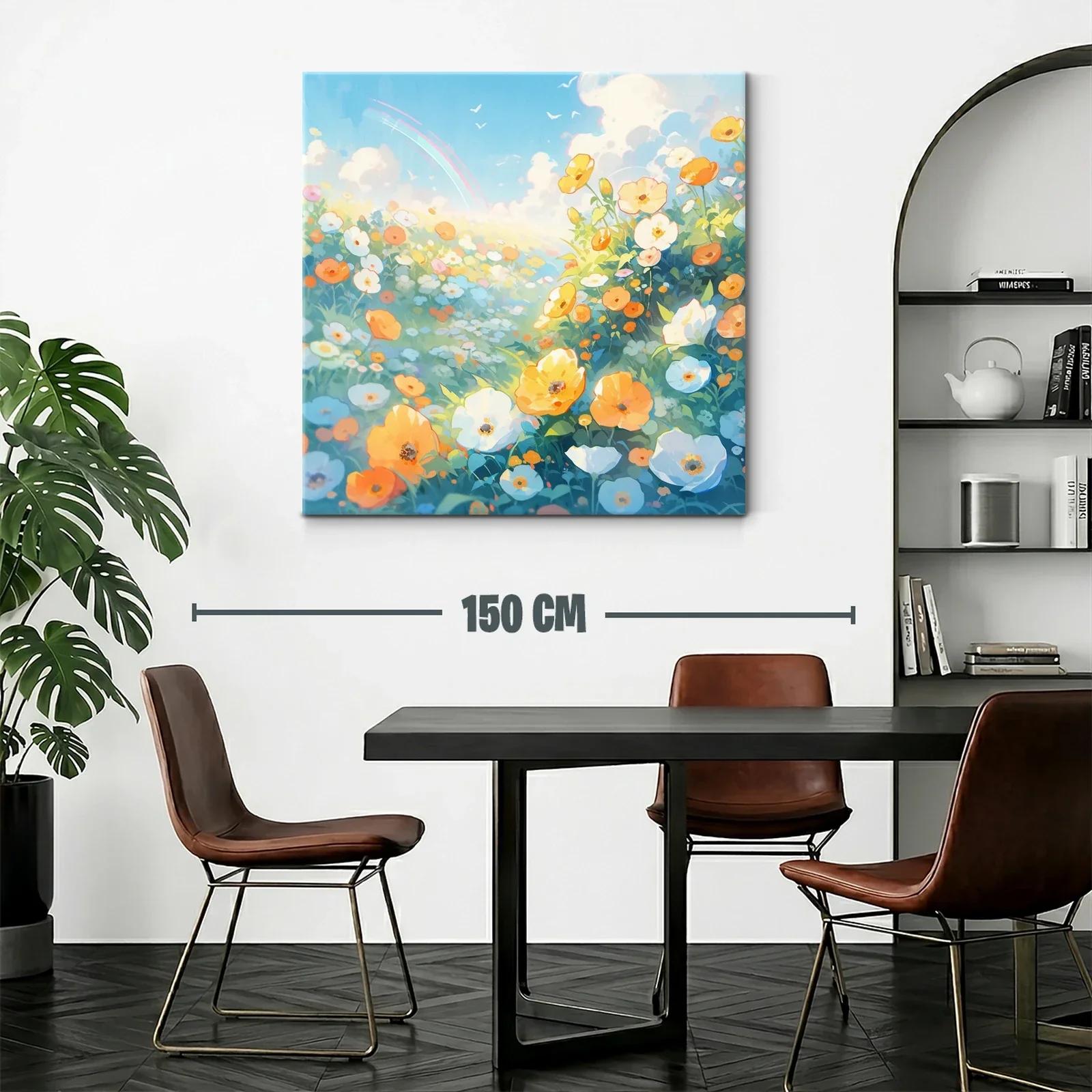 Cuadro paisaje con campo de flores y cielo azul brillante — miniatura 2