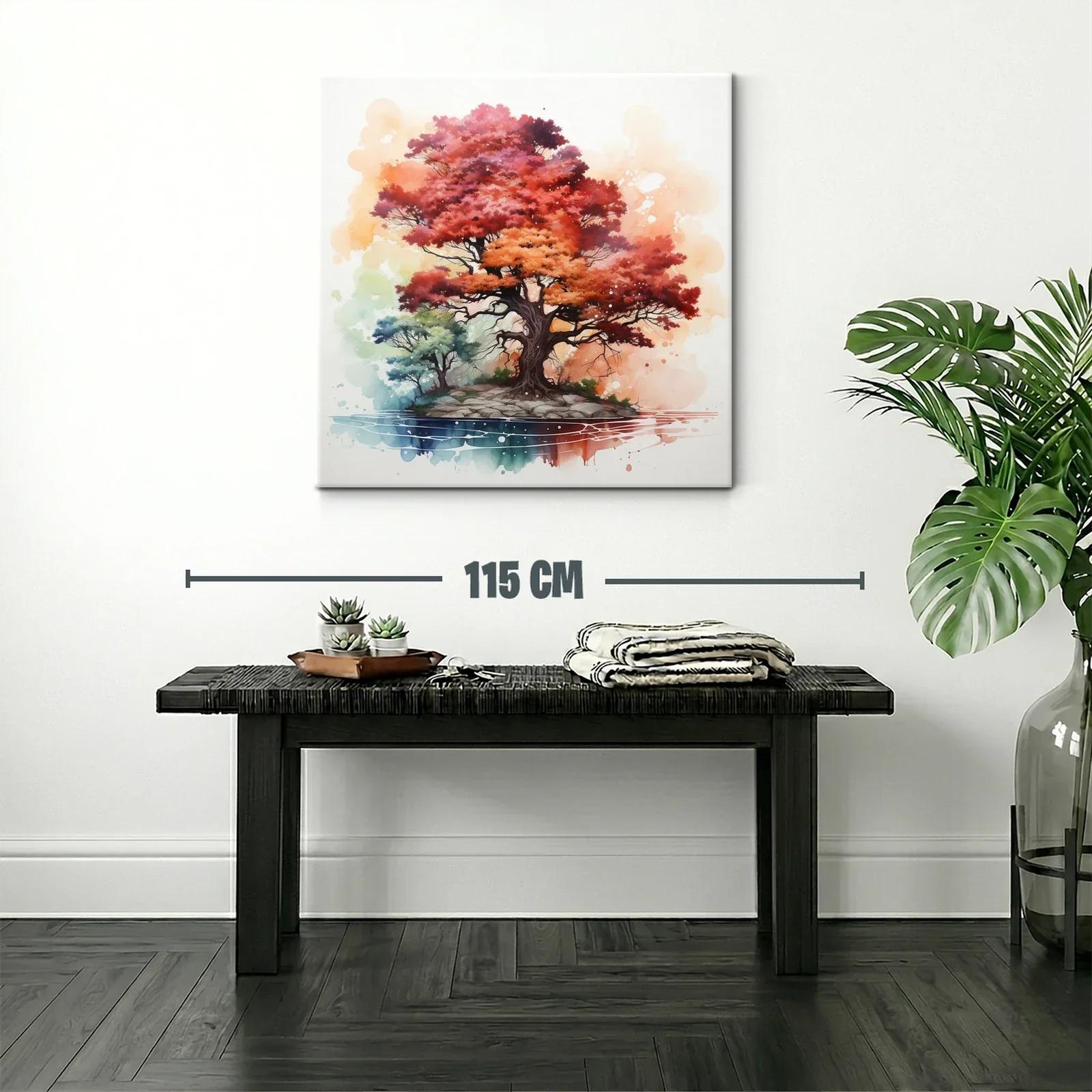 Árbol vibrante en isla con tonos otoño y acuarela — miniatura 2