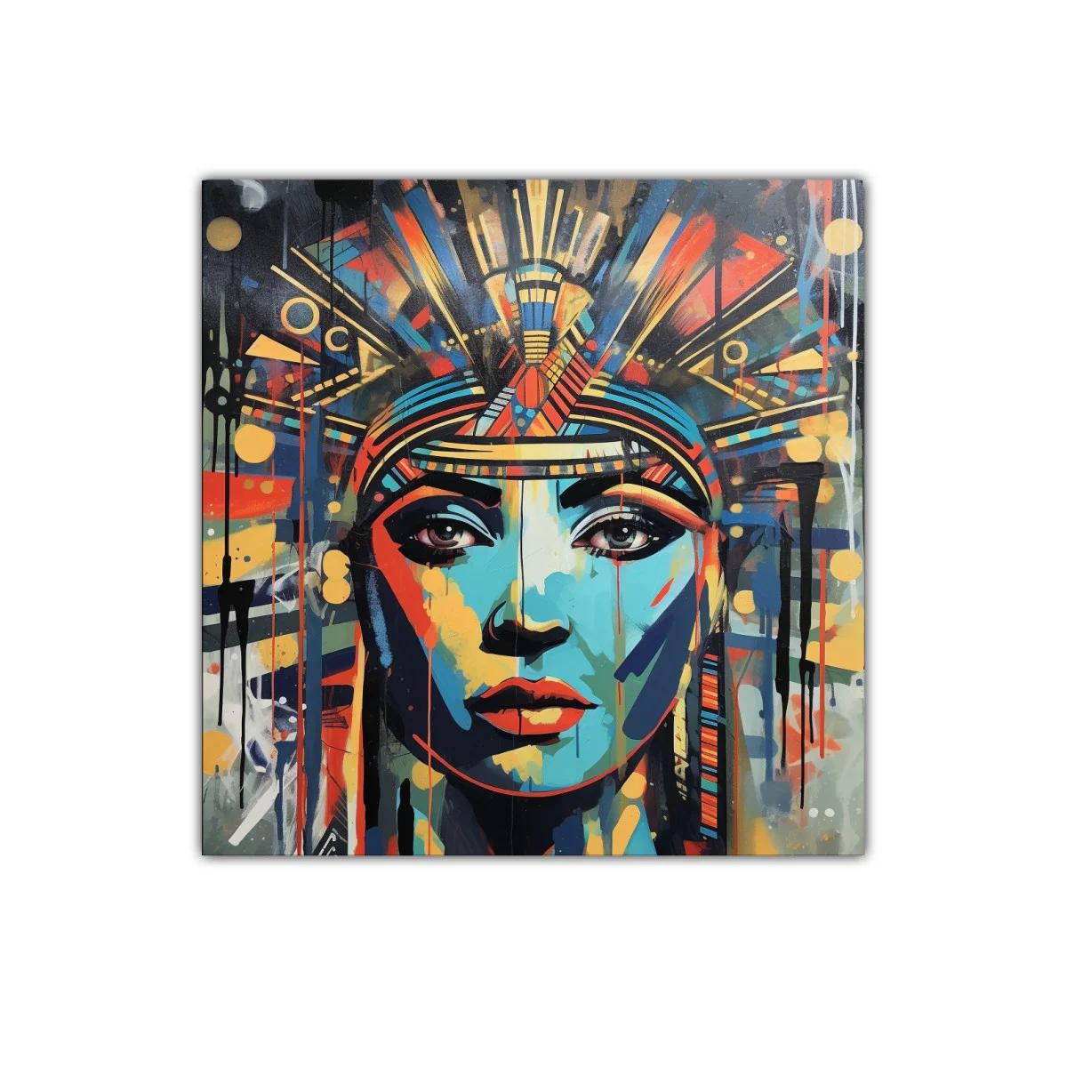 Retrato vibrante de mujer con estilo geométrico y colores intensos — imagen principal