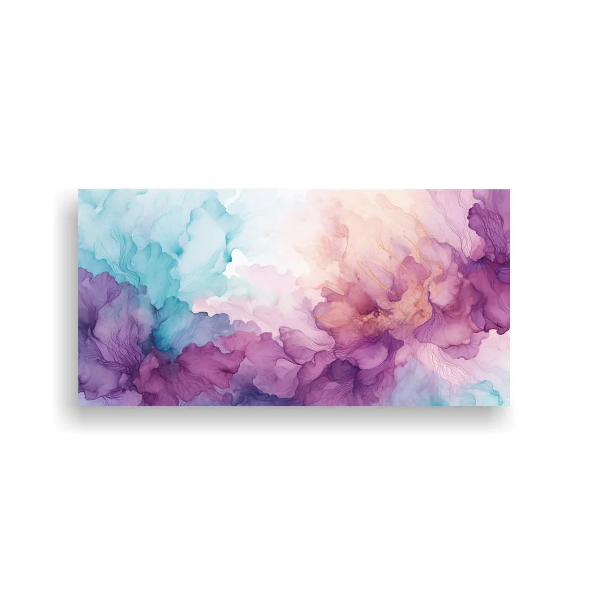 Cuadro nubes de tinta en acuarela con morado lila y turquesa