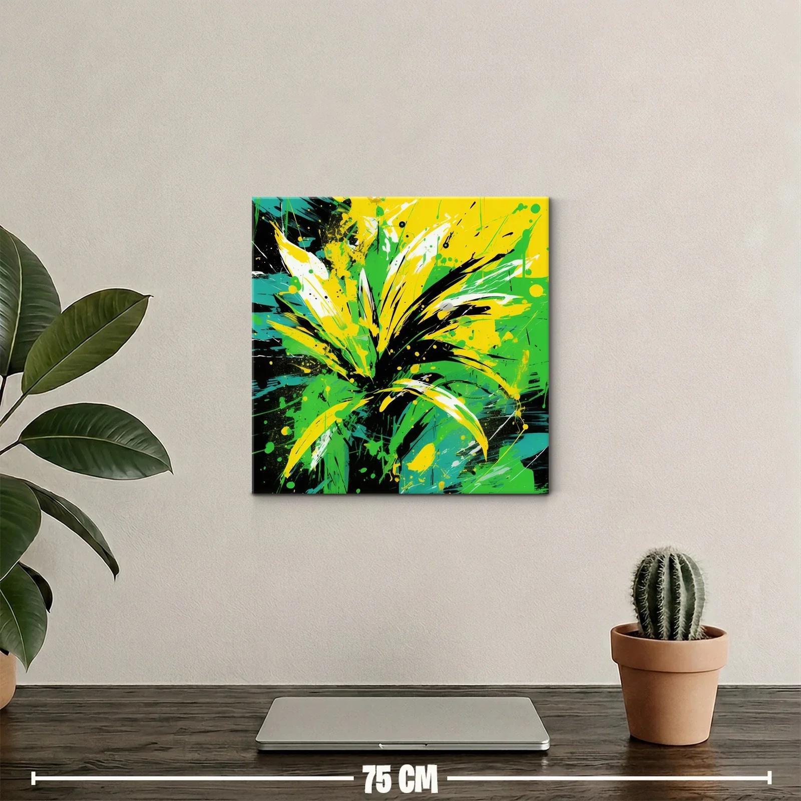 Cuadro abstracto con explosión de verdes y amarillos vibrantes — miniatura 2