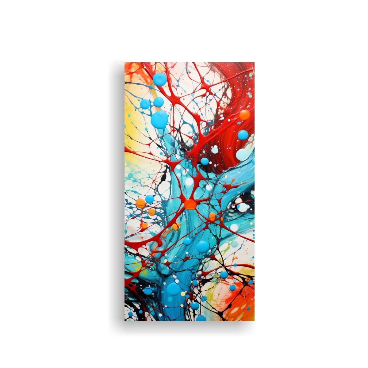 Cuadro salpicaduras abstractas de pintura en turquesa y rojo
