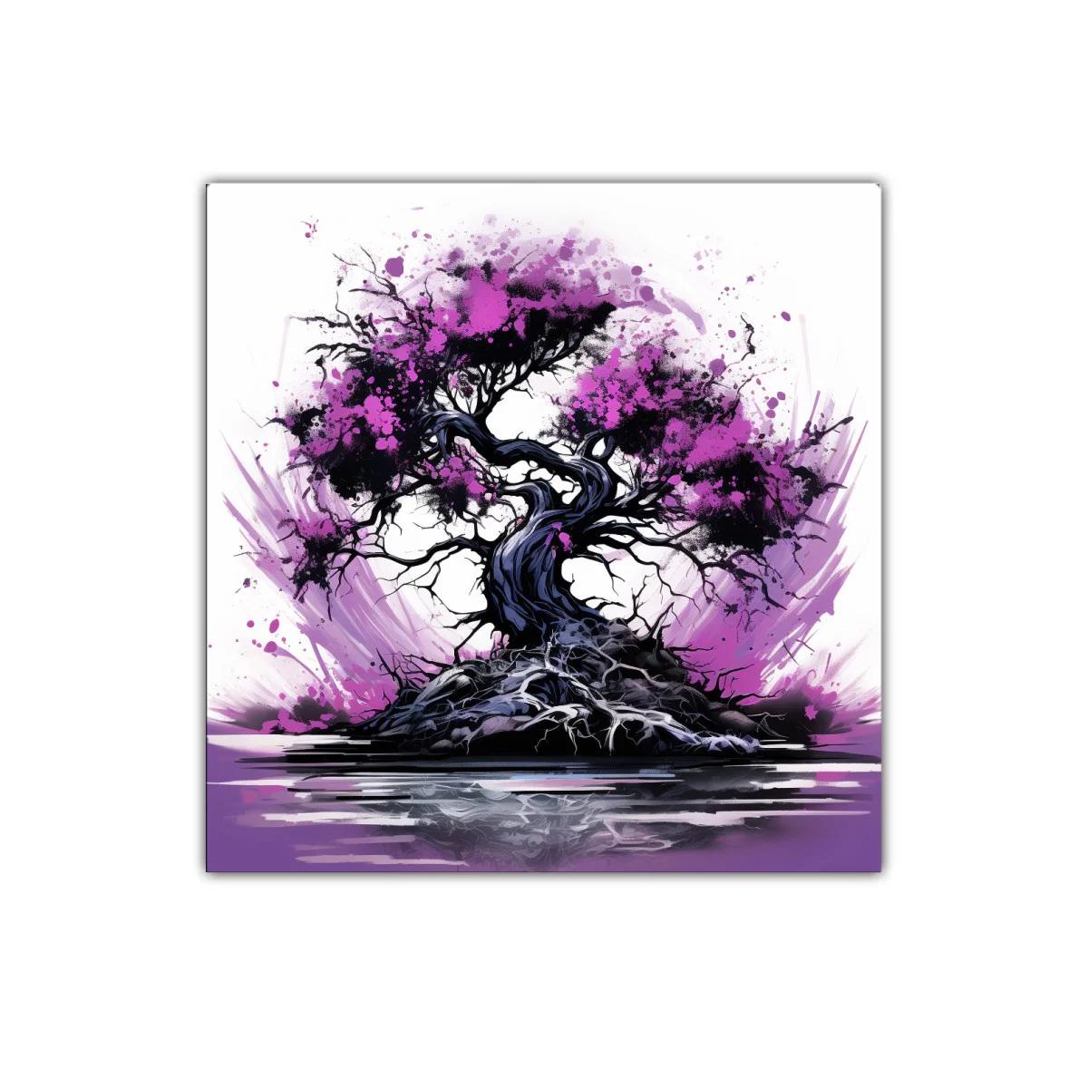 Árbol mágico en tonos morados y negros vibrantes