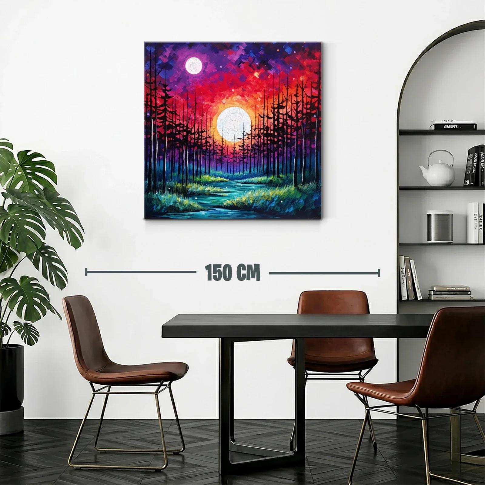 Paisaje de bosque nocturno con luna llena vibrante — miniatura 2