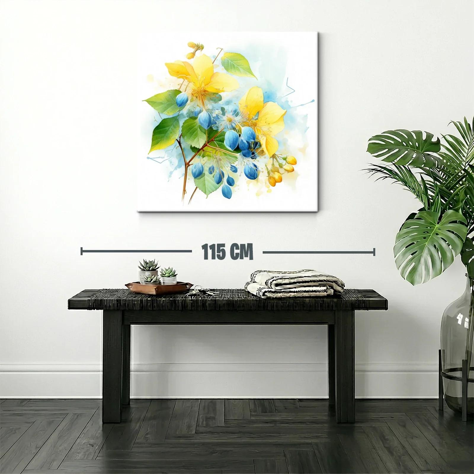Cuadro floral en tonos vibrantes azul y amarillo — miniatura 2