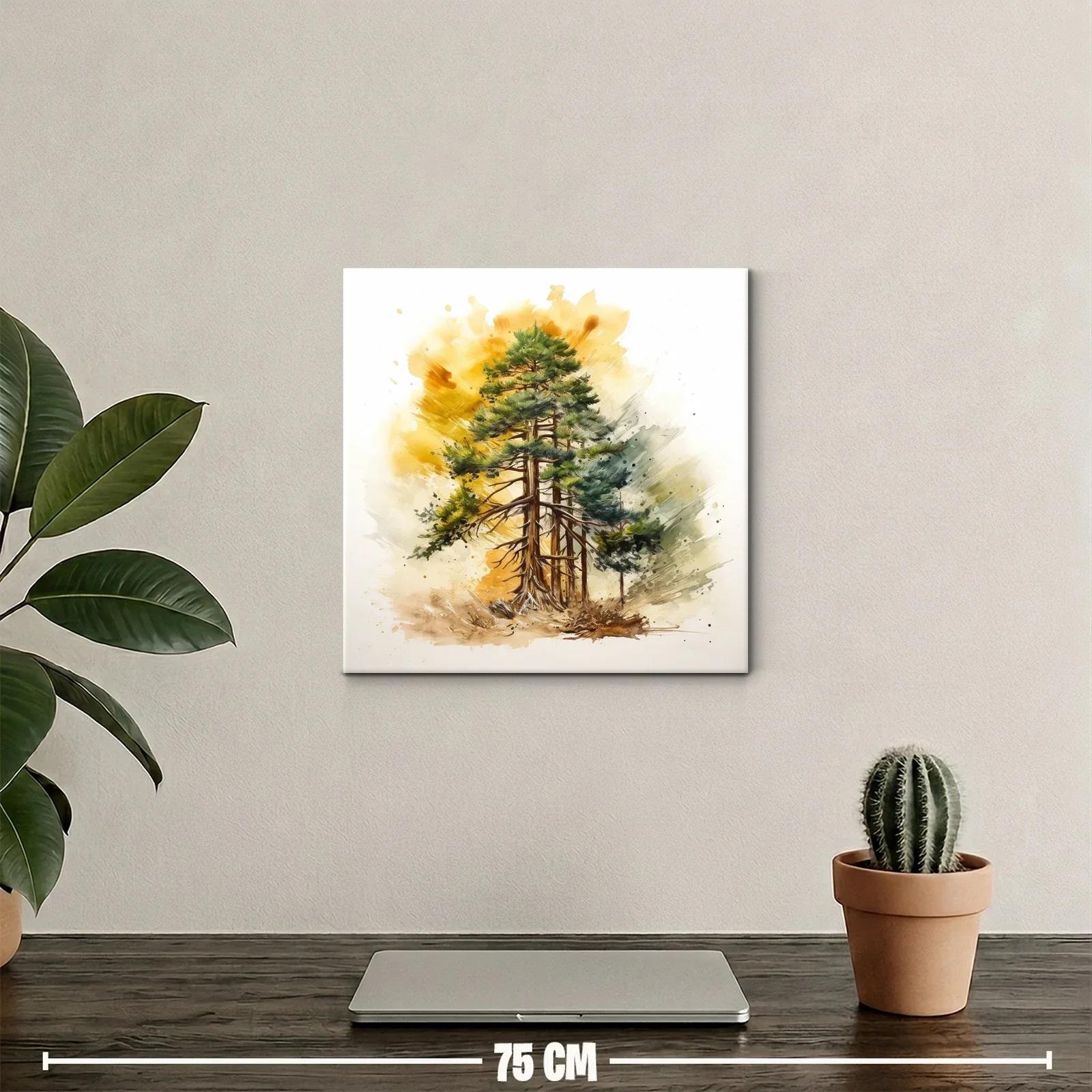 Árboles en tonos verdes y marrones con fondo dorado — miniatura 2