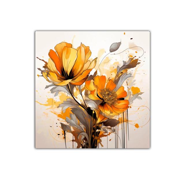 Cuadro decorativo con flores en tonos naranjas y ocres