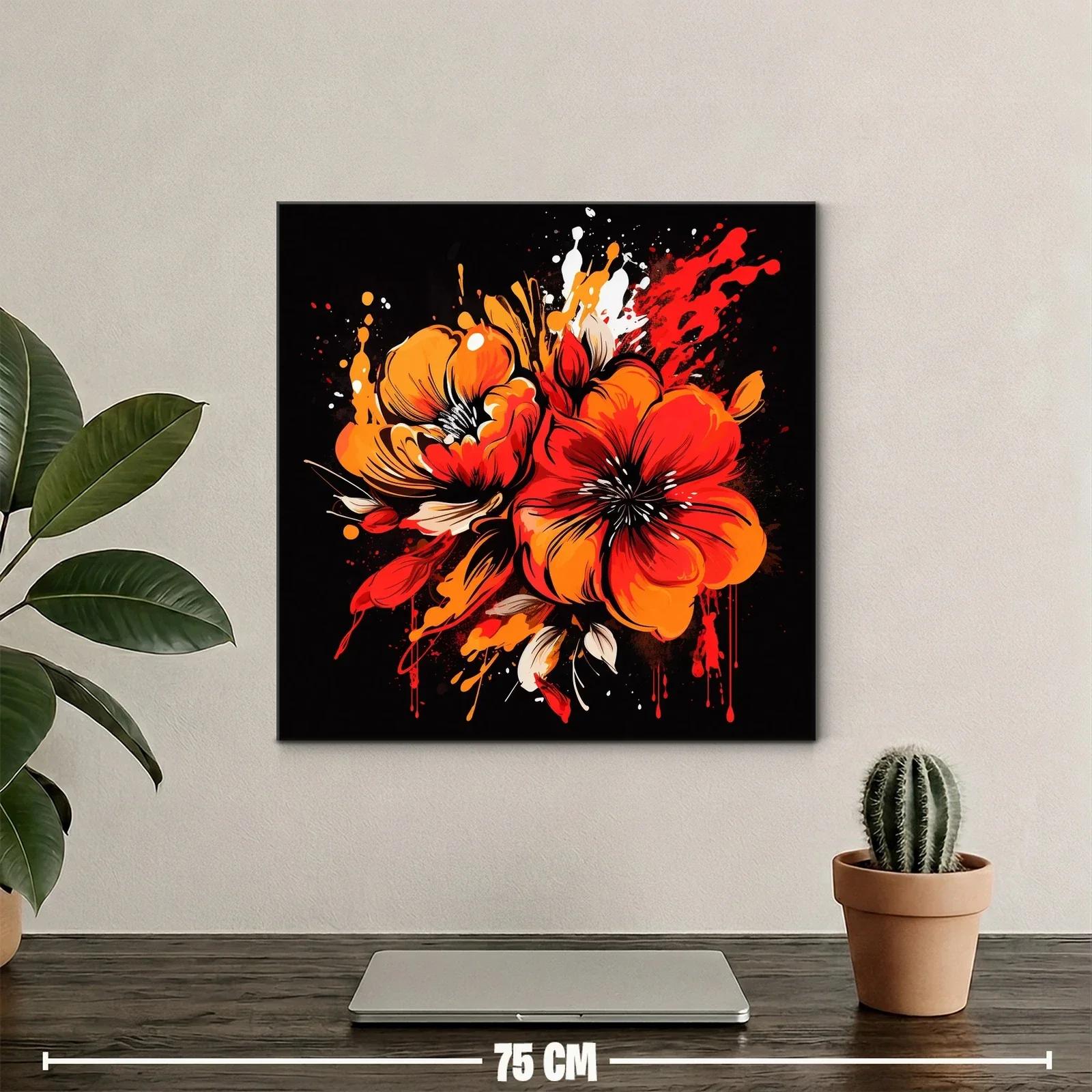 Flores vibrantes en tonos rojos y naranjas sobre fondo oscuro — miniatura 2