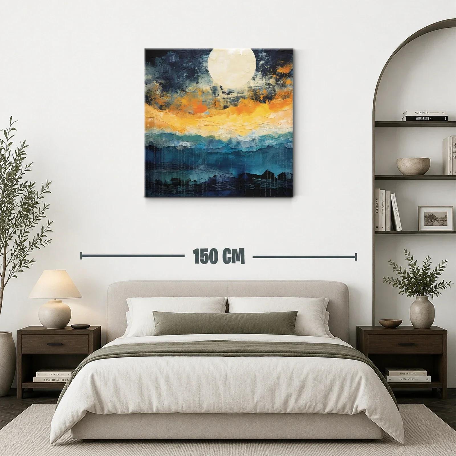 Cuadro abstracto con luna y tonos cálidos y fríos — miniatura 3