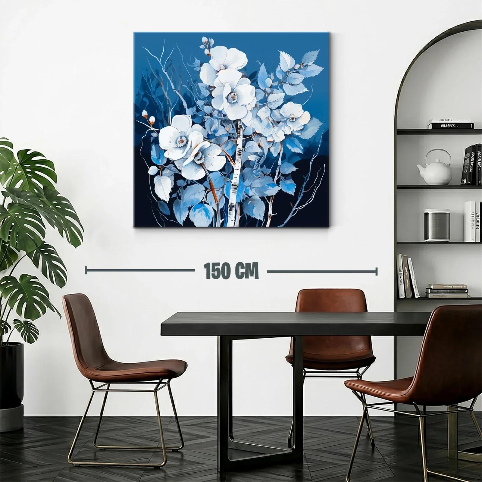 Cuadro floral en tonos azules y blancos con ramas delicadas — miniatura 2